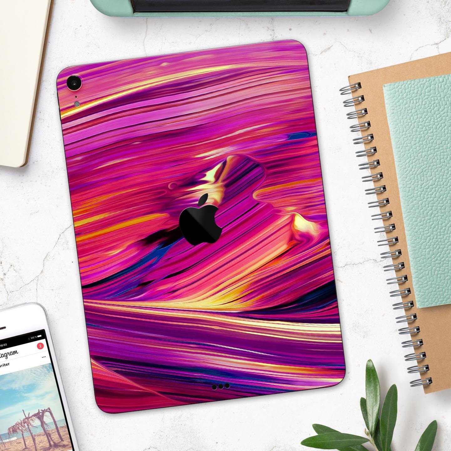 Liquid Abstract Paint Remix V40 skin decal for Apple devices, showcasing vibrant colors and intricate design on a sleek surface.