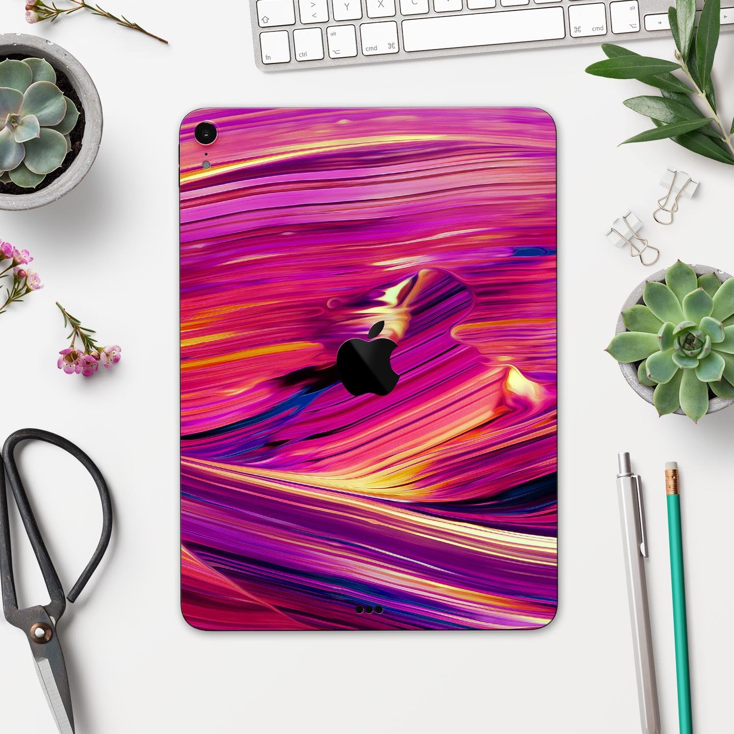 Liquid Abstract Paint Remix V40 skin decal for Apple devices, showcasing vibrant colors and intricate design on a sleek surface.