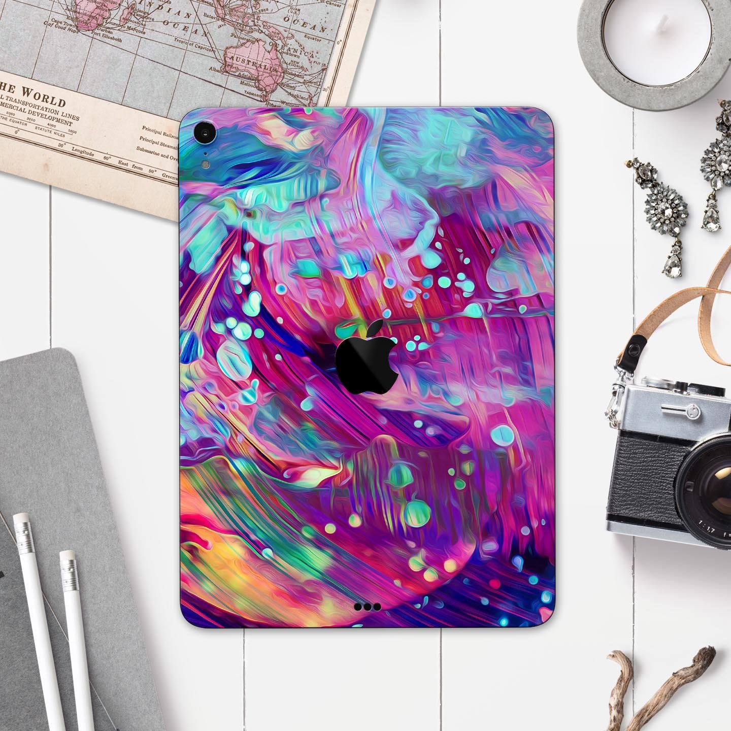 Liquid Abstract Paint Remix V41 skin decal for Apple devices, showcasing vibrant colors and a sleek design.