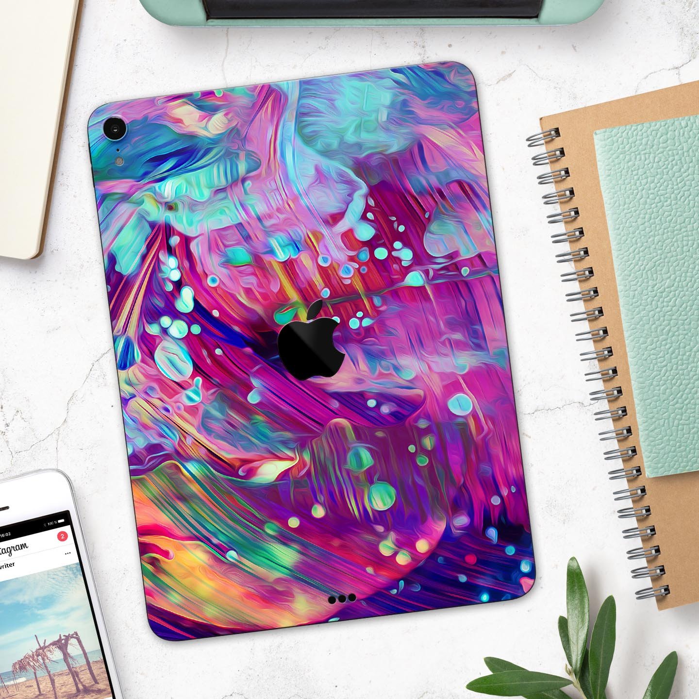 Liquid Abstract Paint Remix V41 skin decal for Apple devices, showcasing vibrant colors and a sleek design.