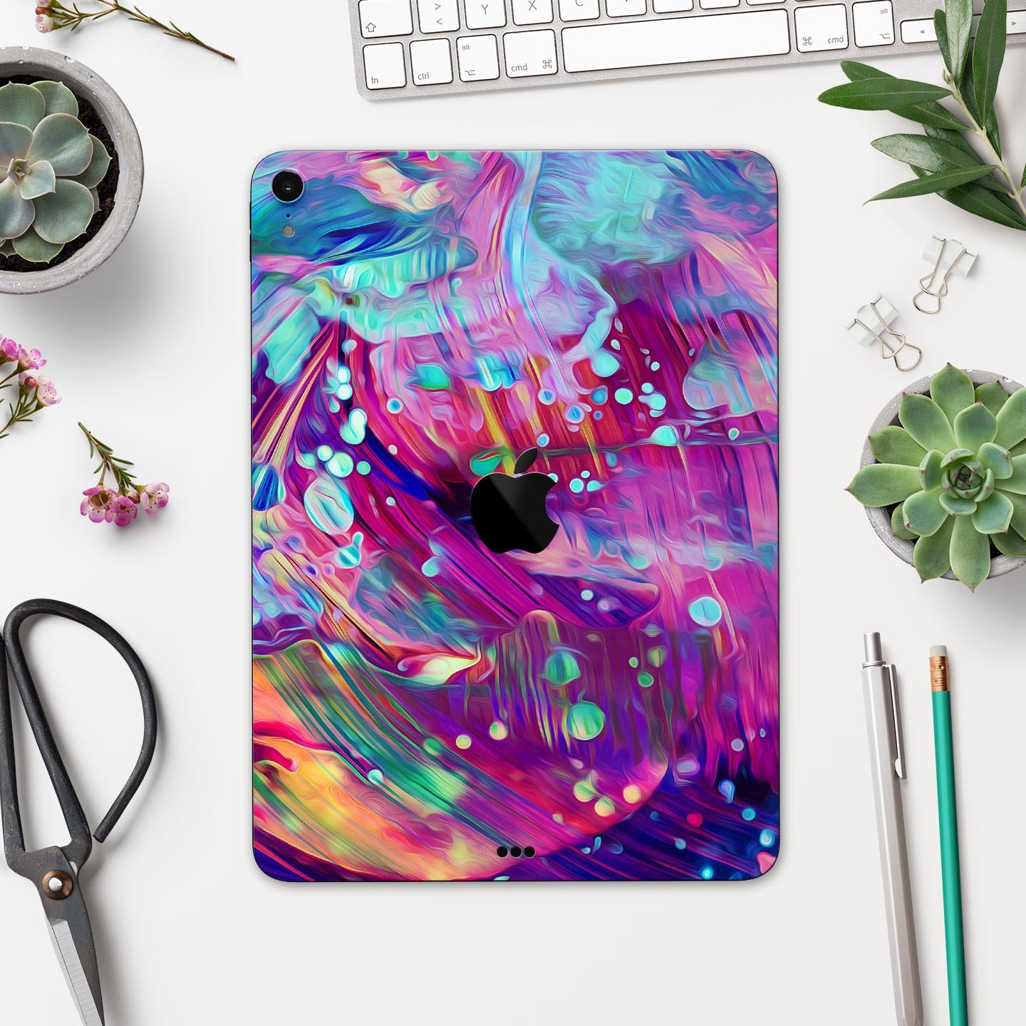 Liquid Abstract Paint Remix V41 skin decal for Apple devices, showcasing vibrant colors and a sleek design.