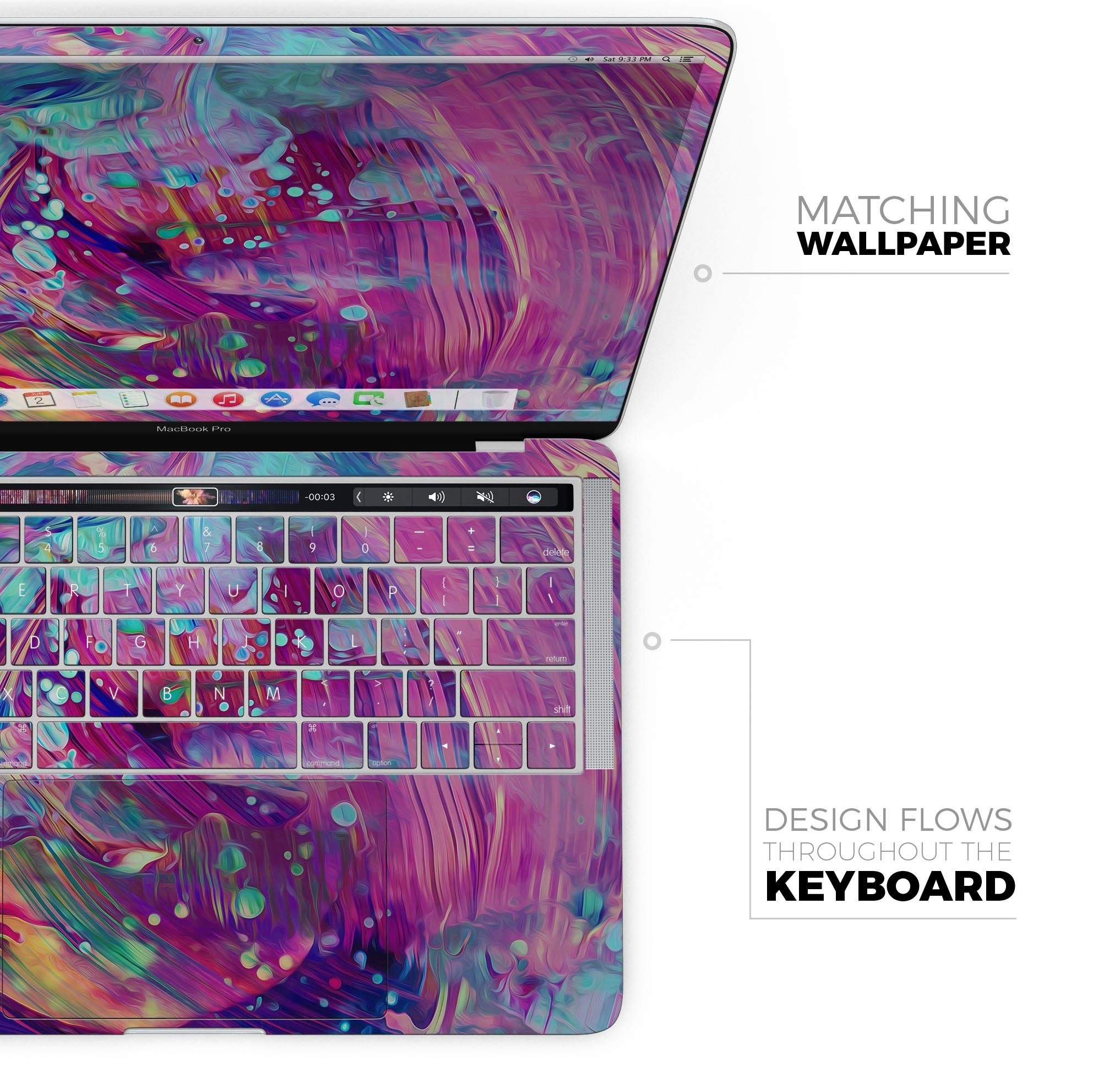 Liquid Abstract Paint Remix V41 skin decal wrap kit for MacBook, showcasing vibrant colors and a sleek design.