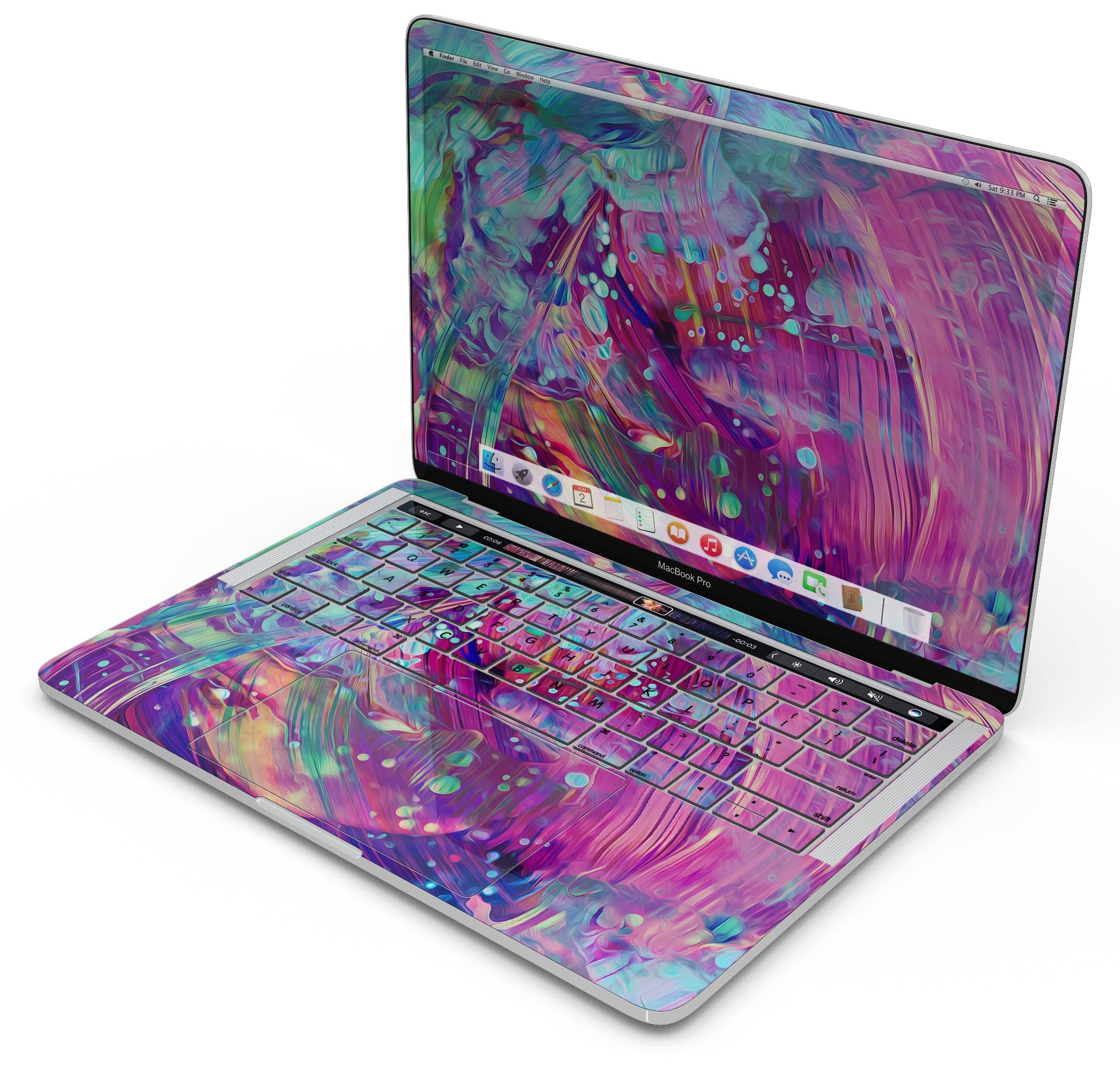 Liquid Abstract Paint Remix V41 skin decal wrap kit for MacBook, showcasing vibrant colors and a sleek design.