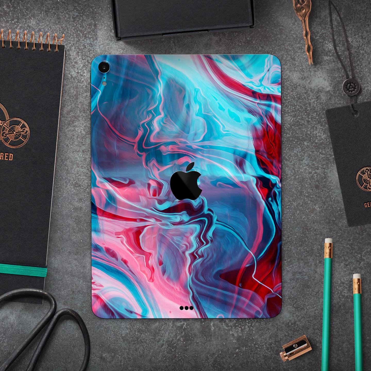 Liquid Abstract Paint Remix V42 skin decal for Apple devices, showcasing vibrant abstract design and premium 3M material.