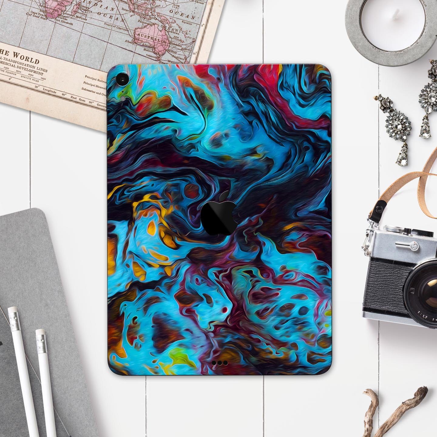 Liquid Abstract Paint Remix V43 skin decal for Apple devices, showcasing vibrant abstract design and premium 3M material.