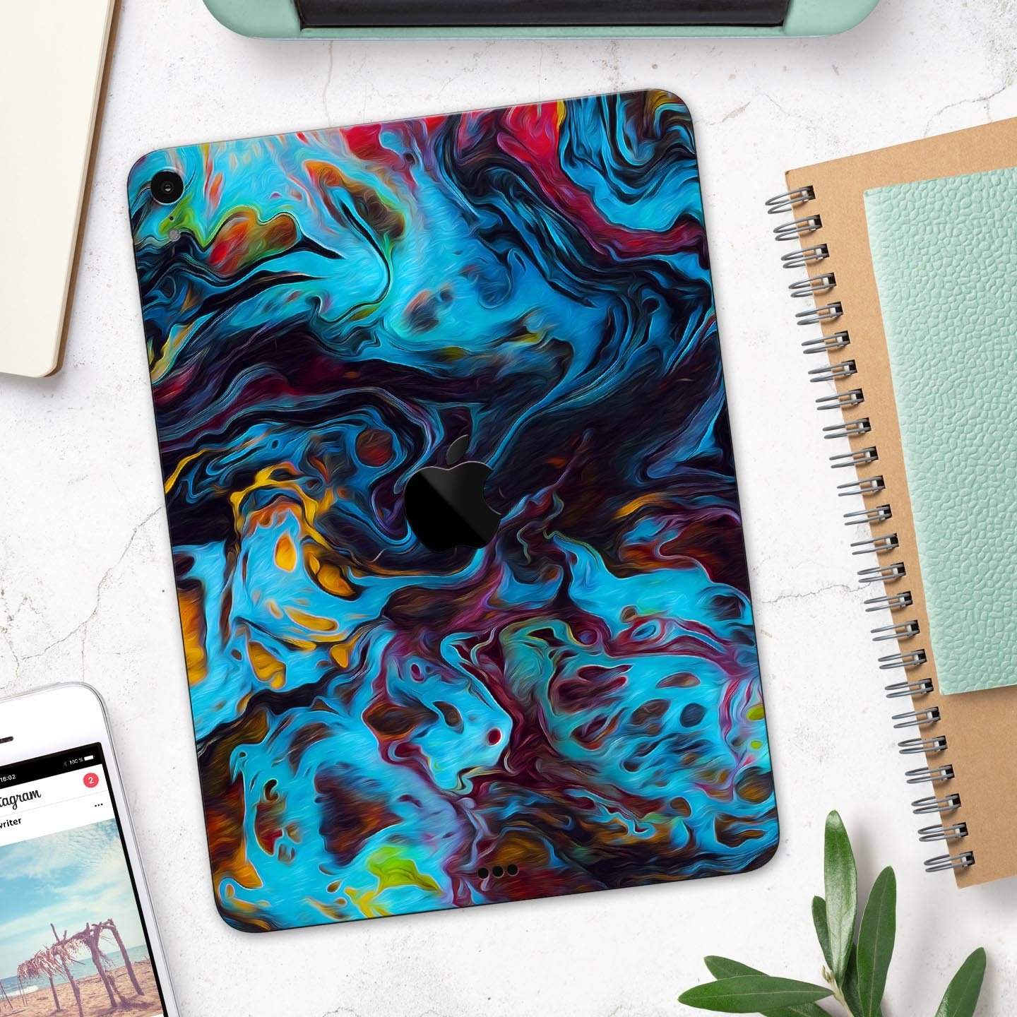 Liquid Abstract Paint Remix V43 skin decal for Apple devices, showcasing vibrant abstract design and premium 3M material.