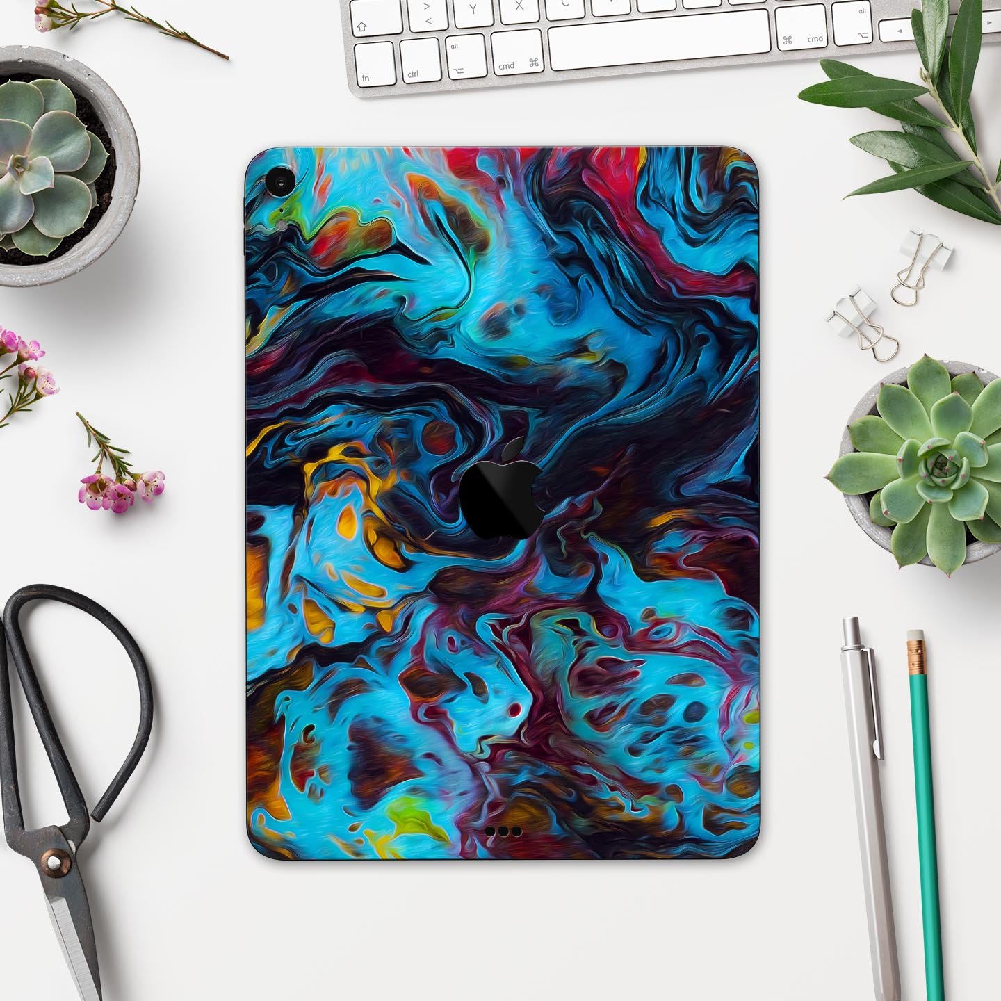 Liquid Abstract Paint Remix V43 skin decal for Apple devices, showcasing vibrant abstract design and premium 3M material.