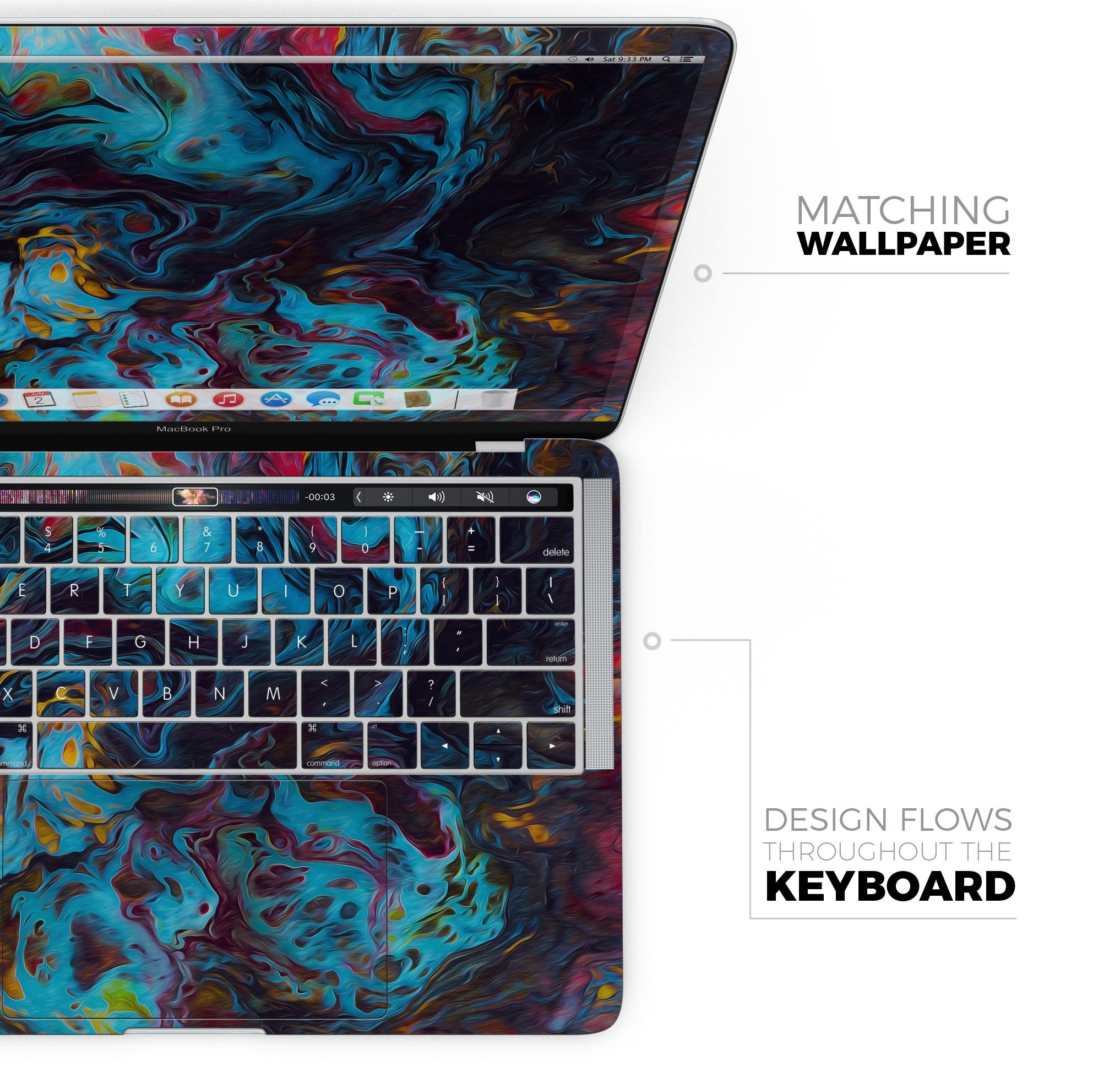 Liquid Abstract Paint Remix V43 skin decal wrap kit for MacBook, showcasing vibrant abstract design and premium vinyl material.