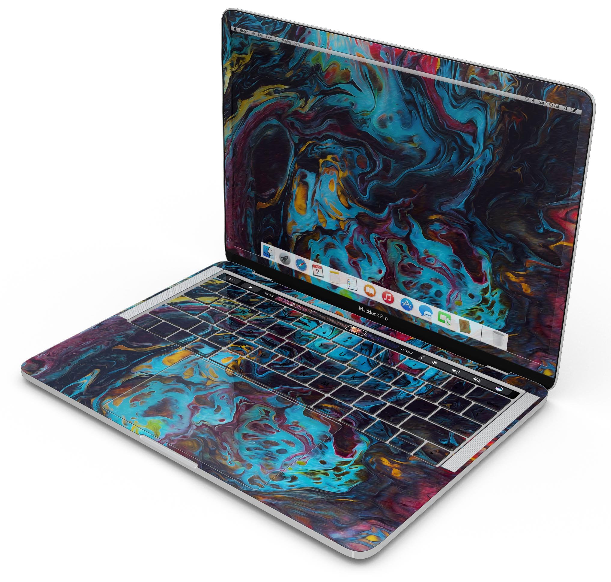 Liquid Abstract Paint Remix V43 skin decal wrap kit for MacBook, showcasing vibrant abstract design and premium vinyl material.