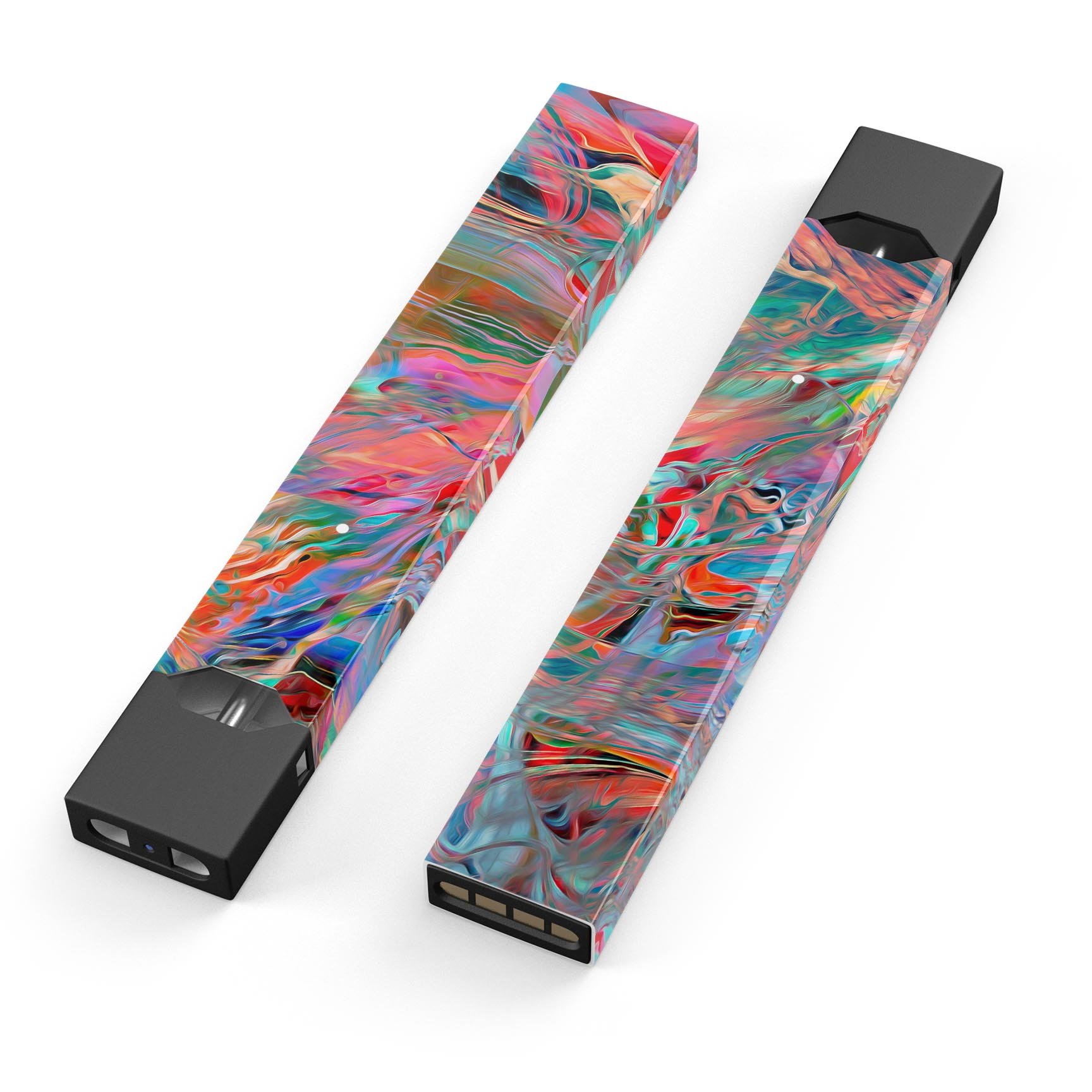 Liquid Abstract Paint Remix V45 skin-wrap for JUUL device, featuring vibrant abstract design and protective dual-layer construction.