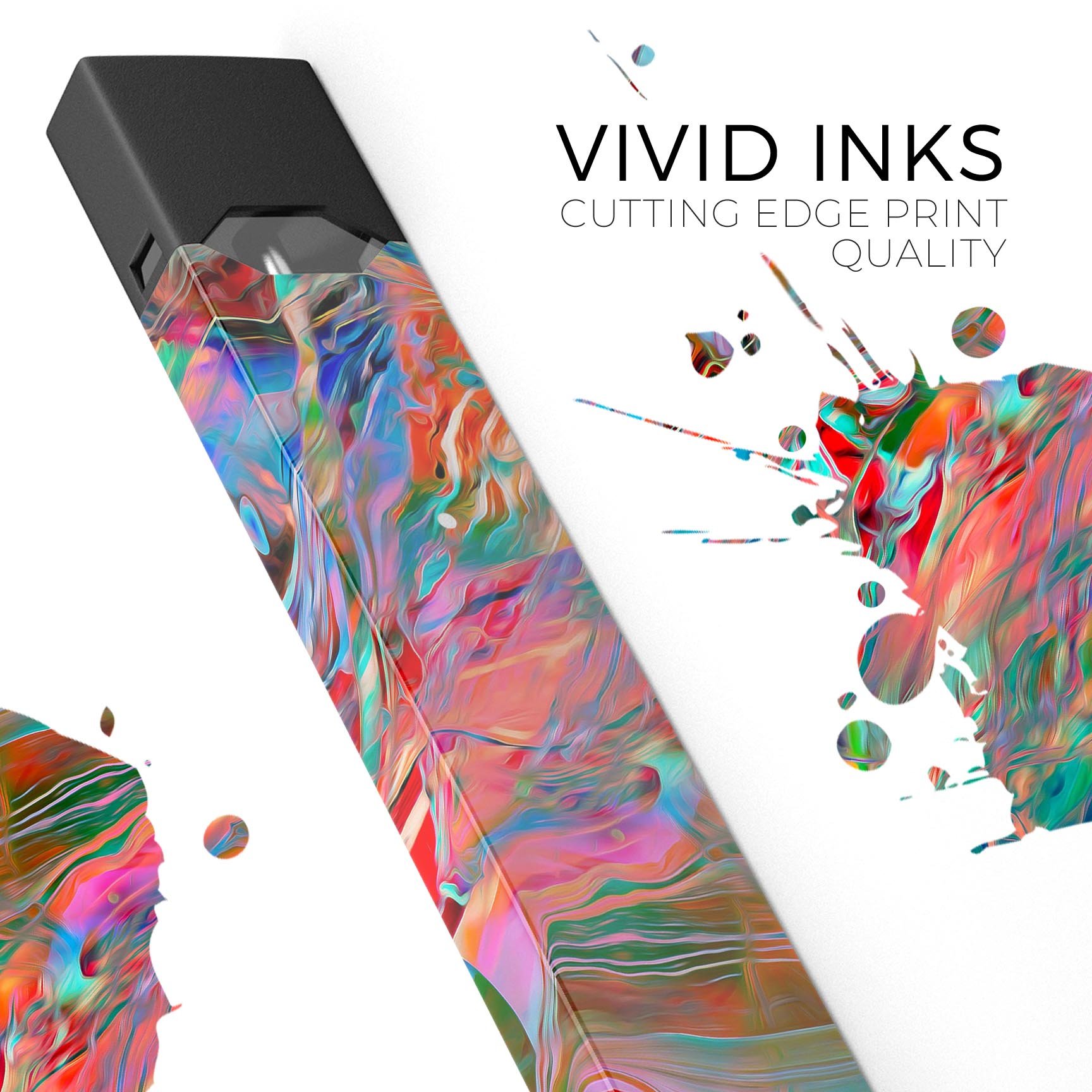 Liquid Abstract Paint Remix V45 skin-wrap for JUUL device, featuring vibrant abstract design and protective dual-layer construction.