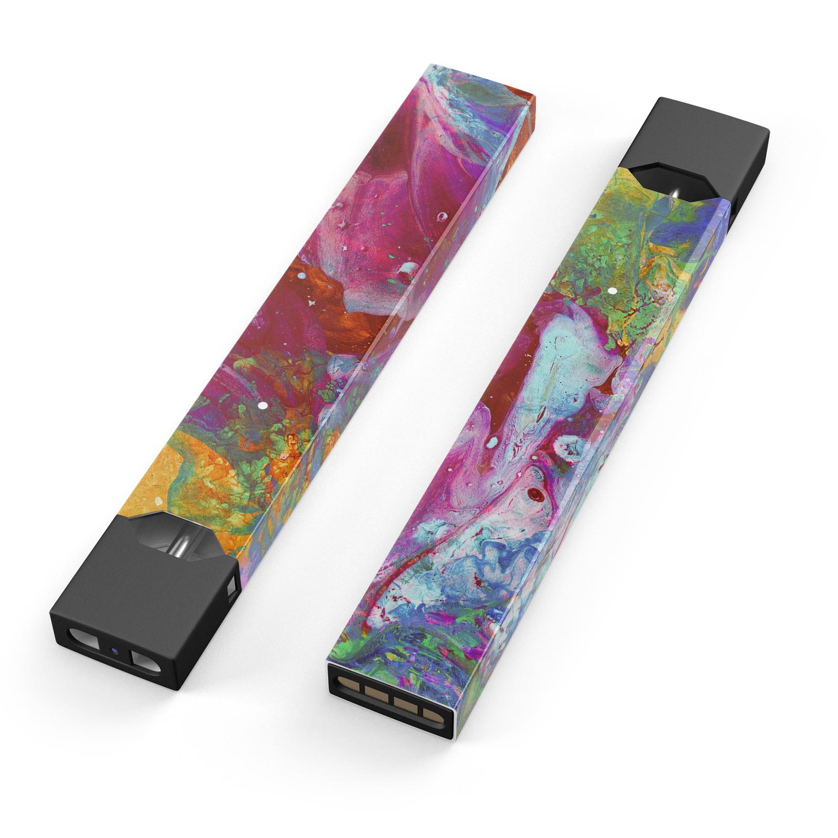 Liquid Abstract Paint Remix V46 skin-wrap for JUUL device, showcasing vibrant colors and precise cut for a perfect fit.