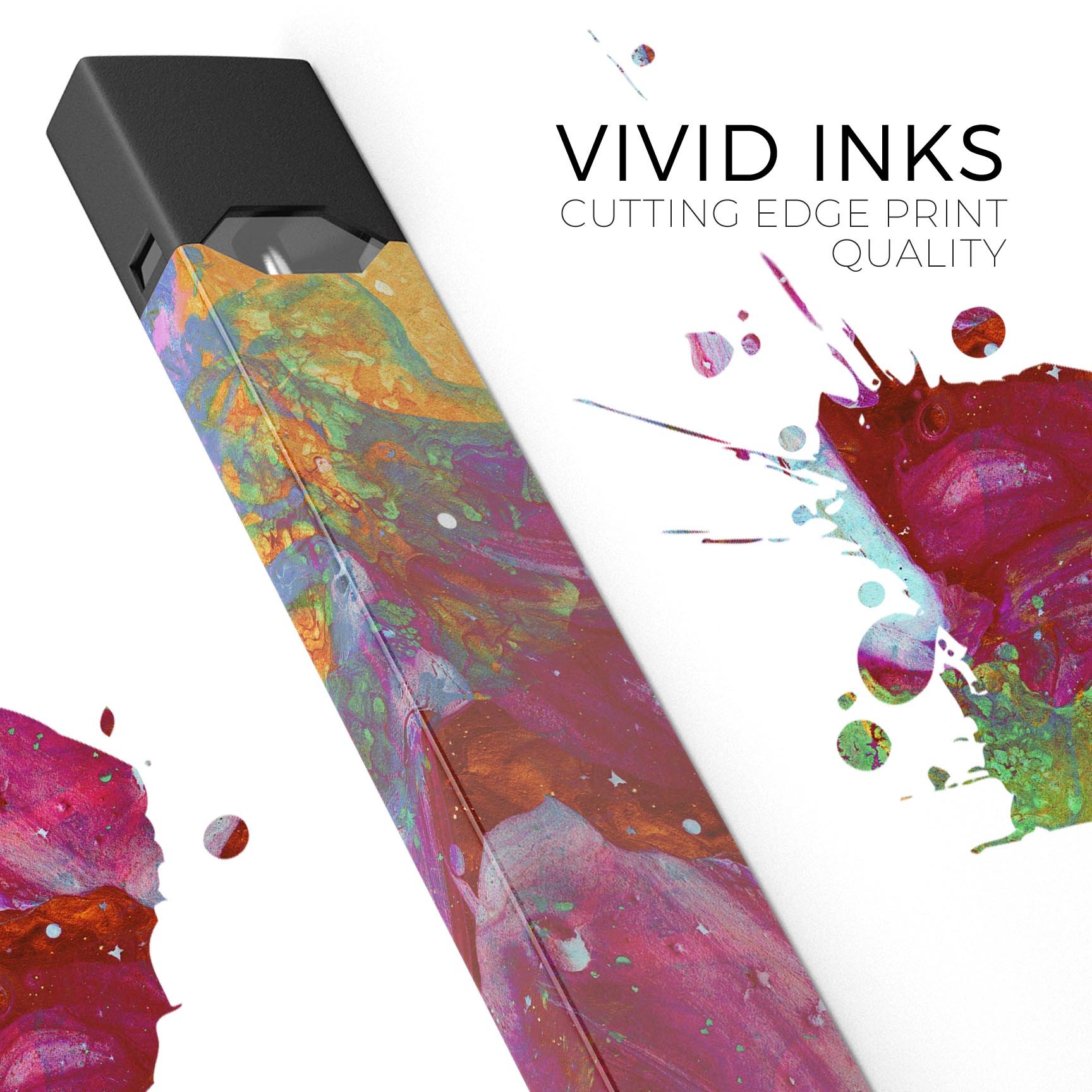 Liquid Abstract Paint Remix V46 skin-wrap for JUUL device, showcasing vibrant colors and precise cut for a perfect fit.