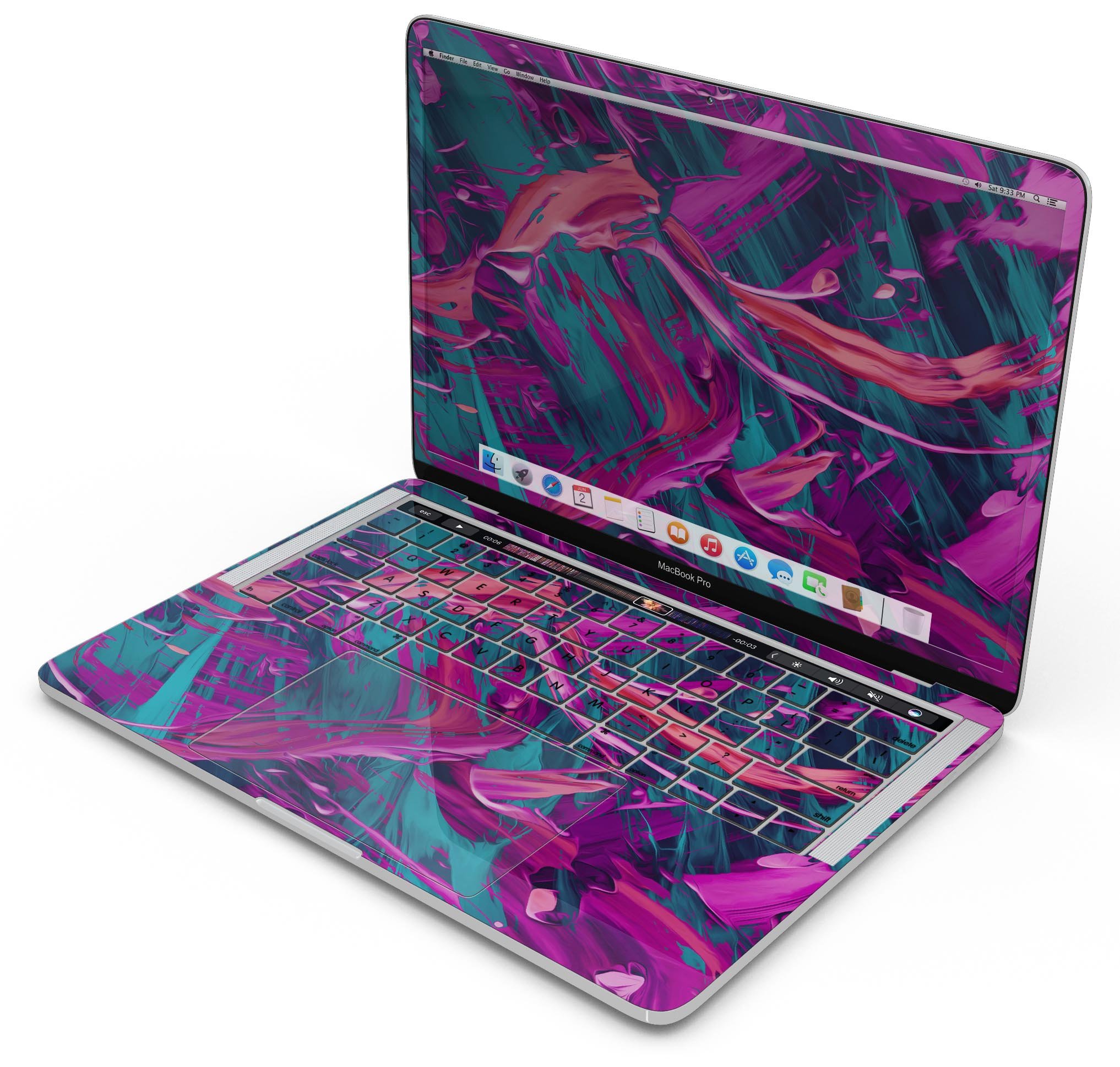 Liquid Abstract Paint Remix V5 skin decal wrap kit for MacBook, showcasing vibrant colors and a sleek design.