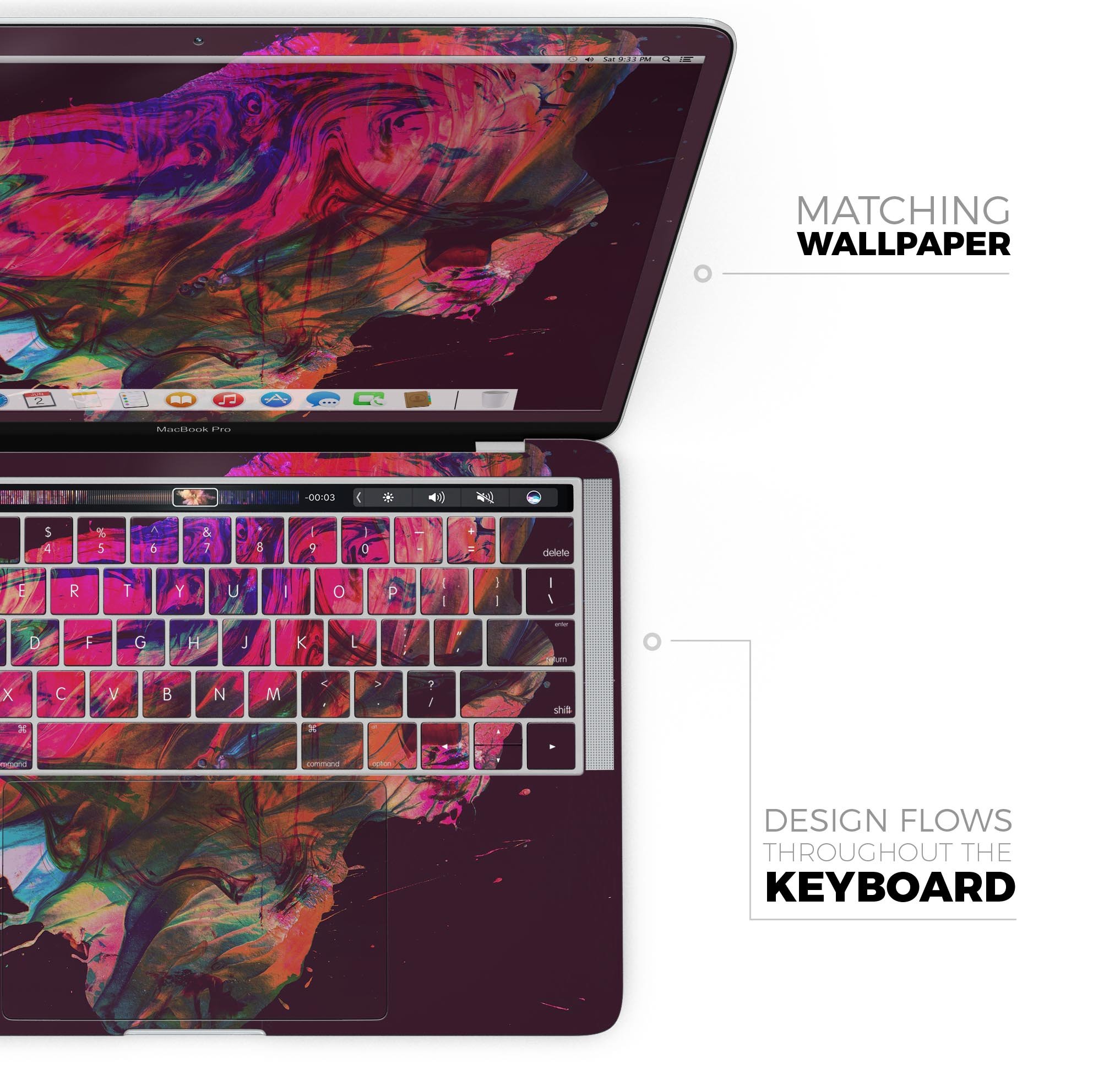 Liquid Abstract Paint Remix V52 skin decal wrap kit for MacBook, showcasing vibrant colors and a sleek design.