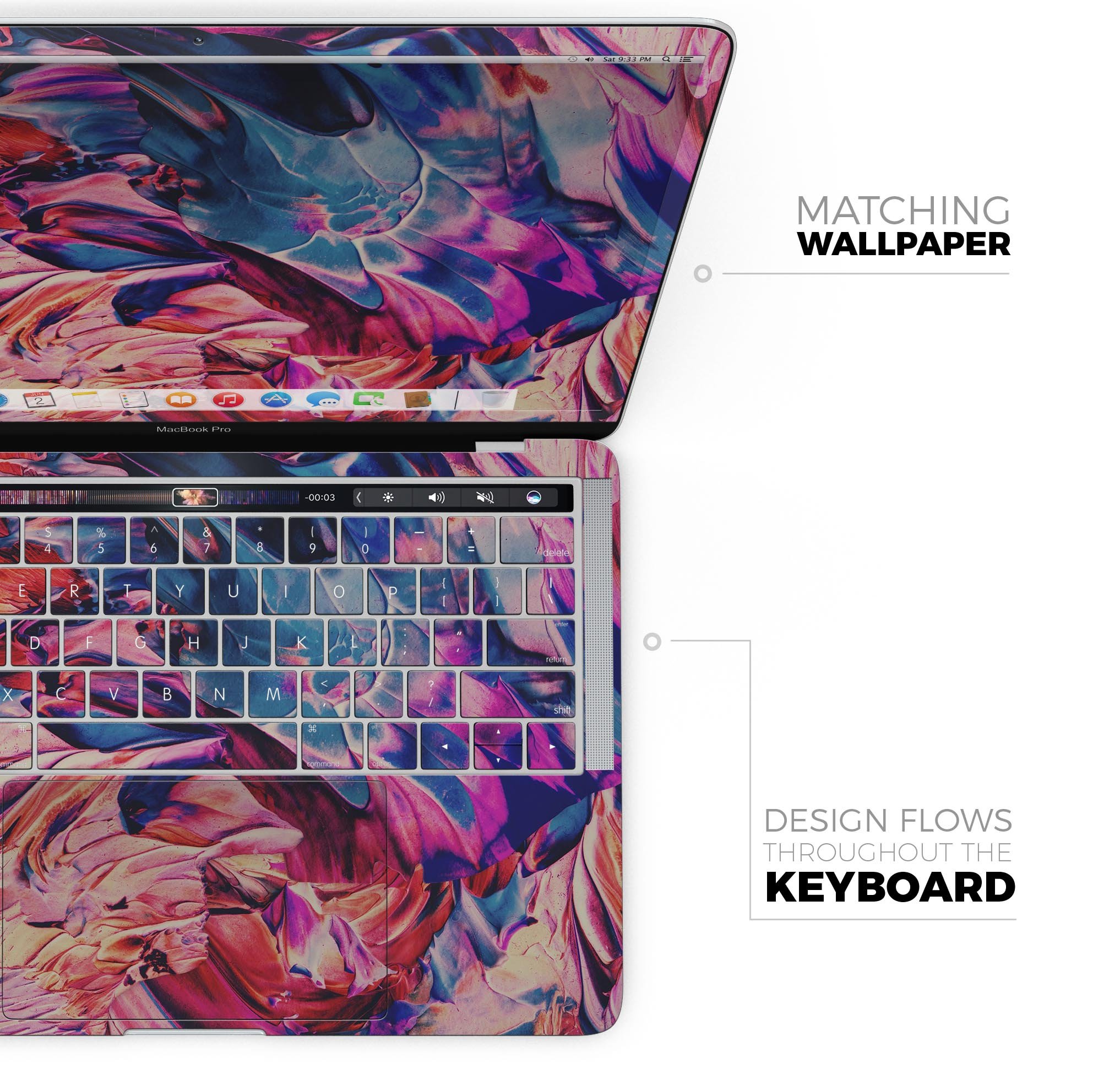 Liquid Abstract Paint Remix V56 skin decal wrap kit for MacBook, showcasing vibrant colors and a sleek design.