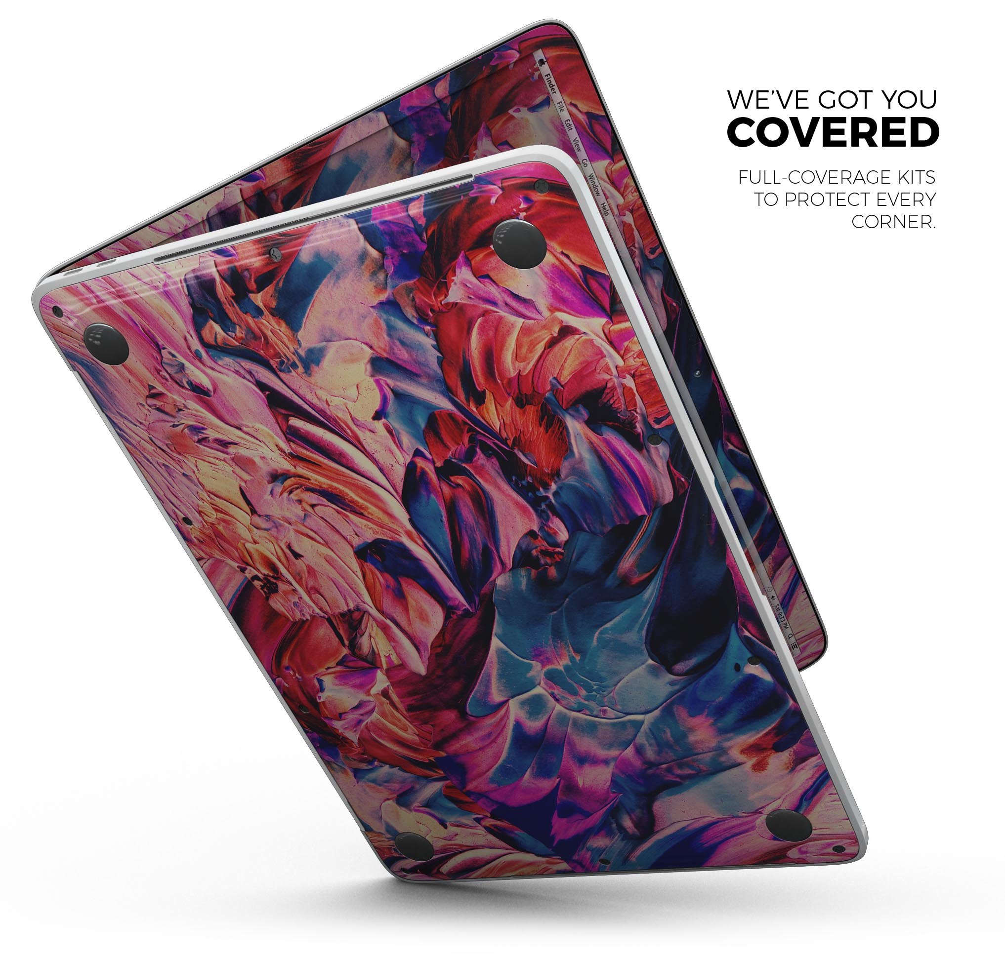 Liquid Abstract Paint Remix V56 skin decal wrap kit for MacBook, showcasing vibrant colors and a sleek design.