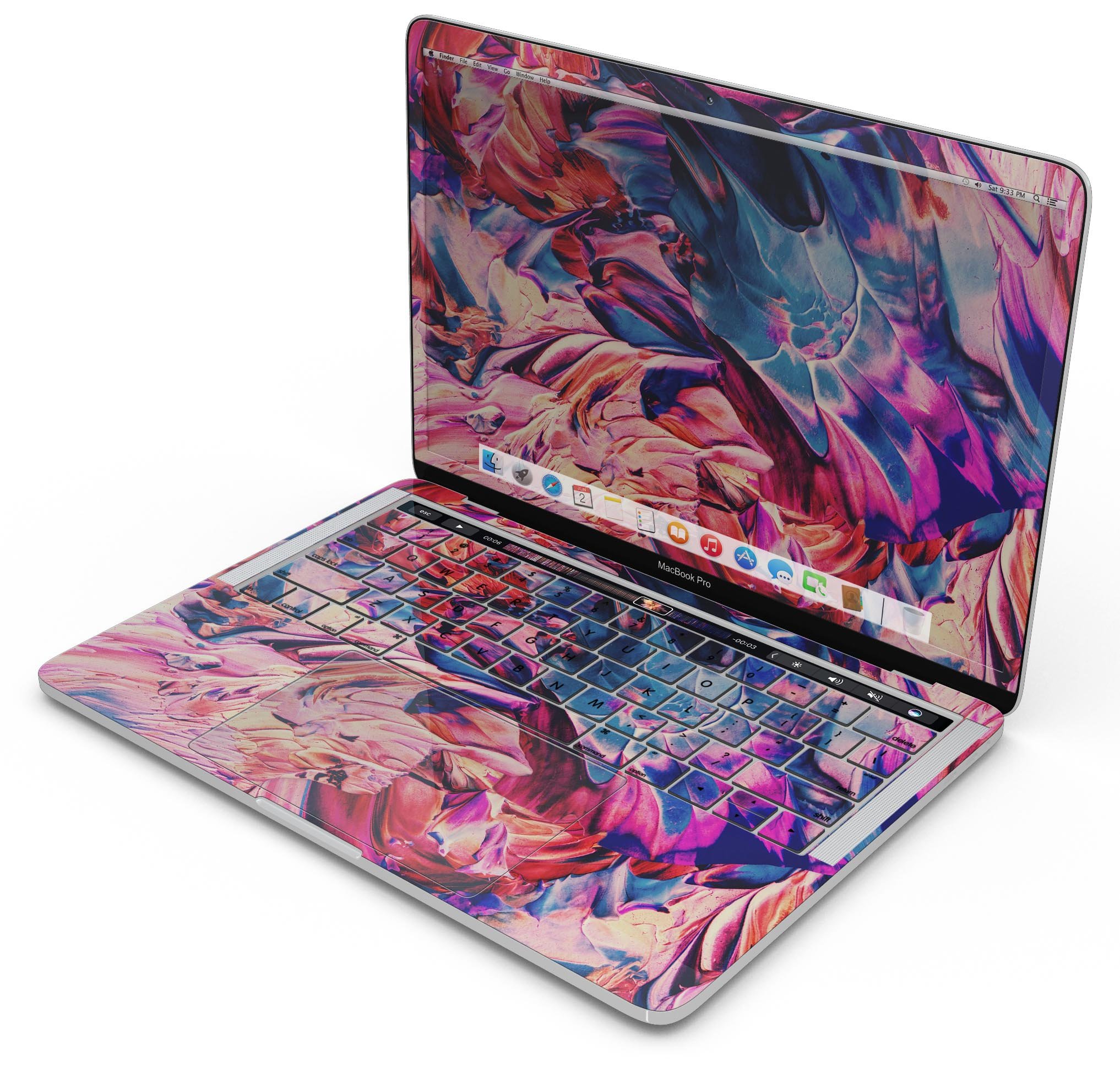 Liquid Abstract Paint Remix V56 skin decal wrap kit for MacBook, showcasing vibrant colors and a sleek design.