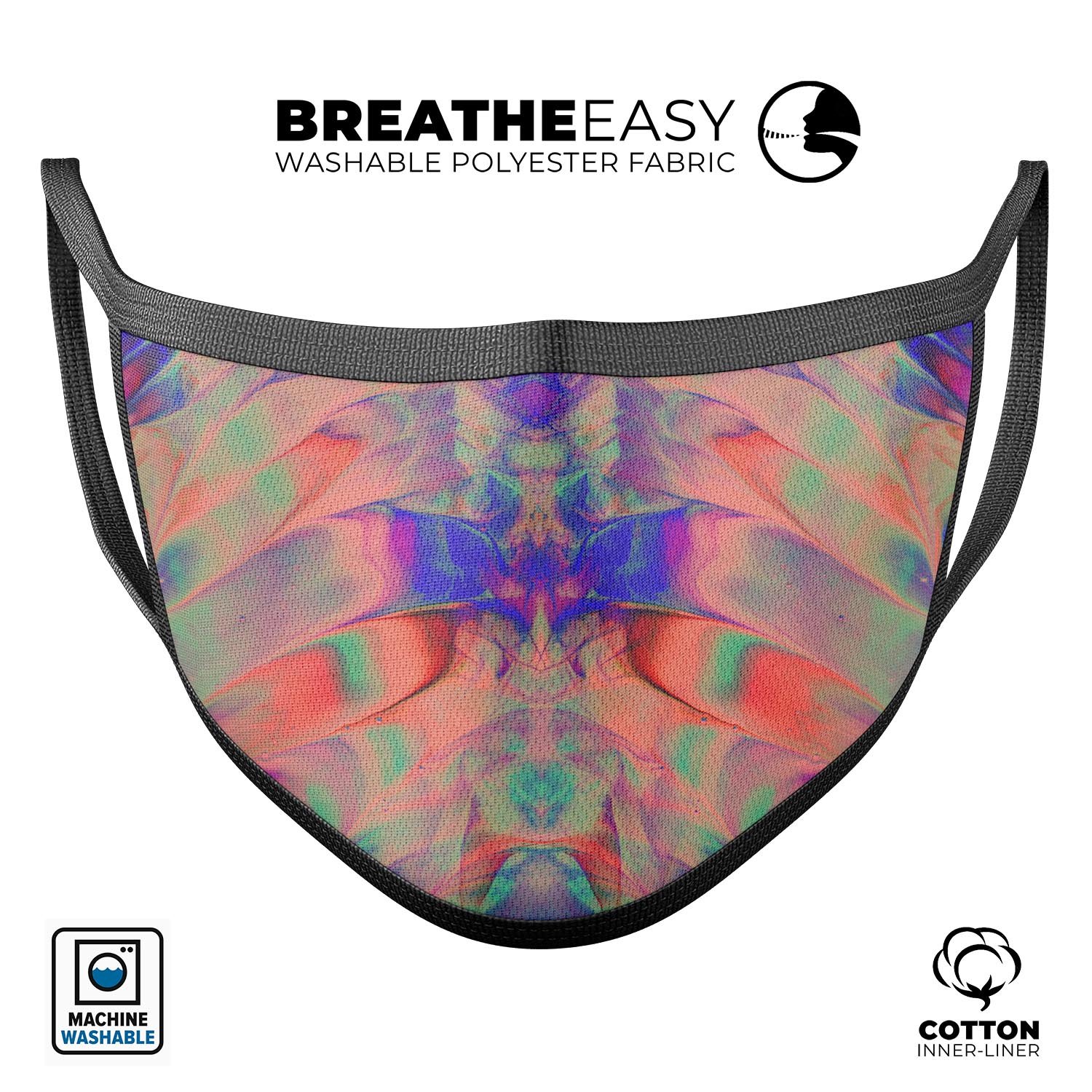 Liquid Abstract Paint Remix V64 unisex mouth cover, featuring vibrant colors and a comfortable design, made in the USA.