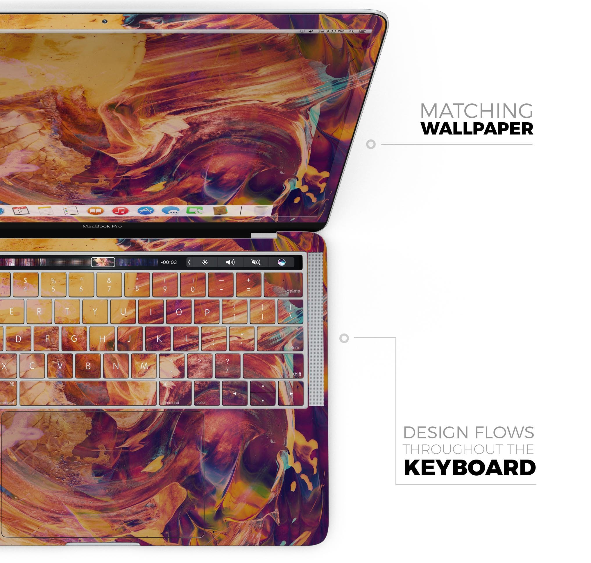 Liquid Abstract Paint Remix V70 skin decal wrap kit for MacBook, showcasing vibrant colors and a sleek design.