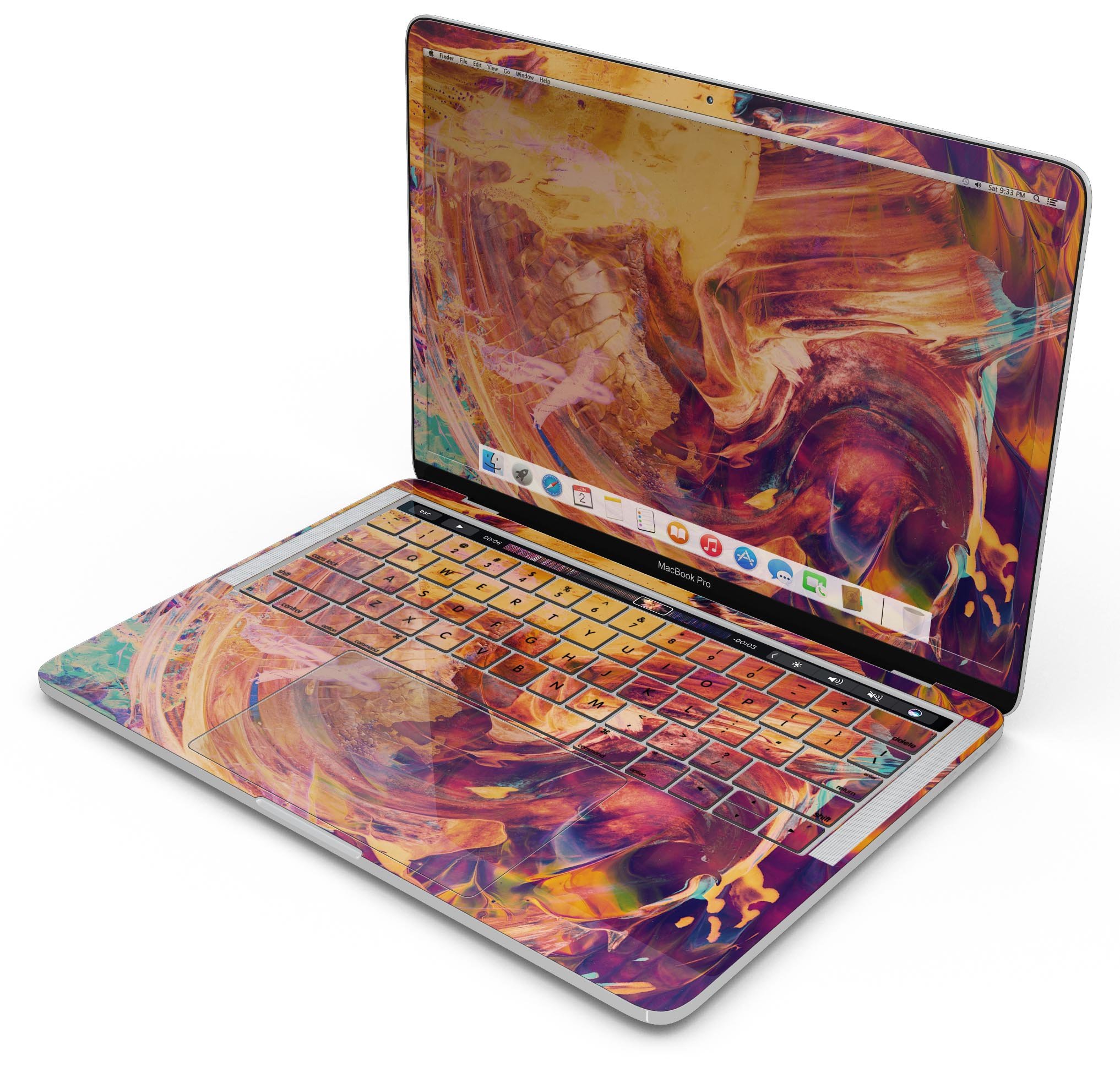 Liquid Abstract Paint Remix V70 skin decal wrap kit for MacBook, showcasing vibrant colors and a sleek design.