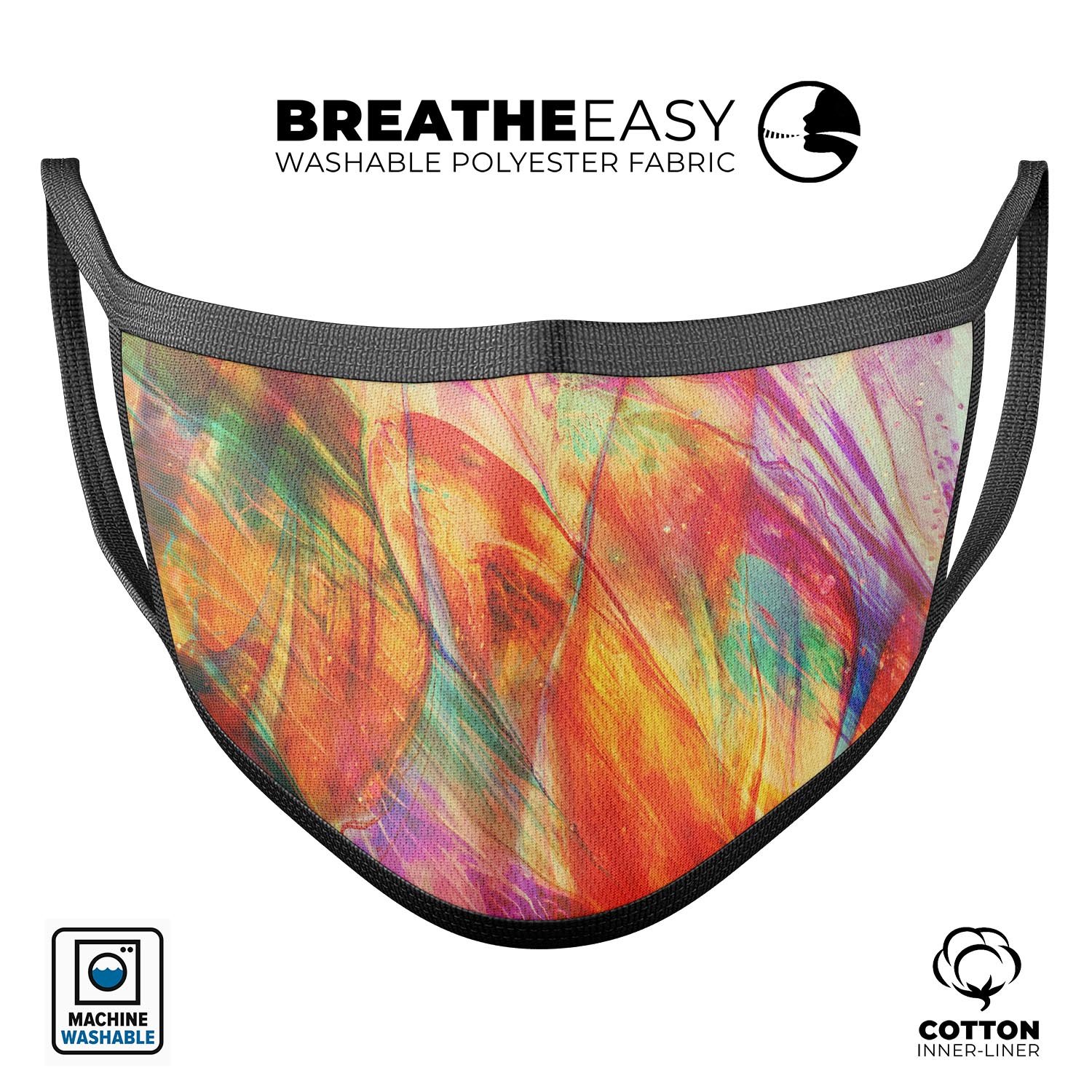 Liquid Abstract Paint Remix V72 face mask, featuring a colorful abstract design, made from 100% cotton and memory foam for comfort.