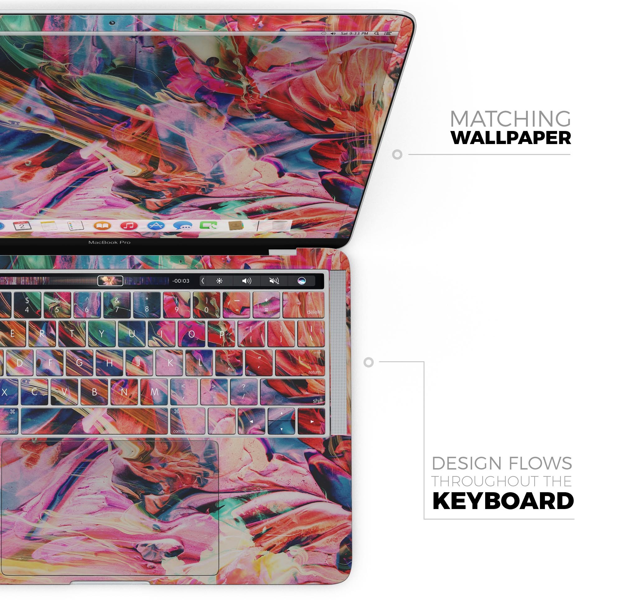 Liquid Abstract Paint Remix V73 skin decal wrap kit for MacBook, showcasing vibrant abstract design and premium vinyl material.