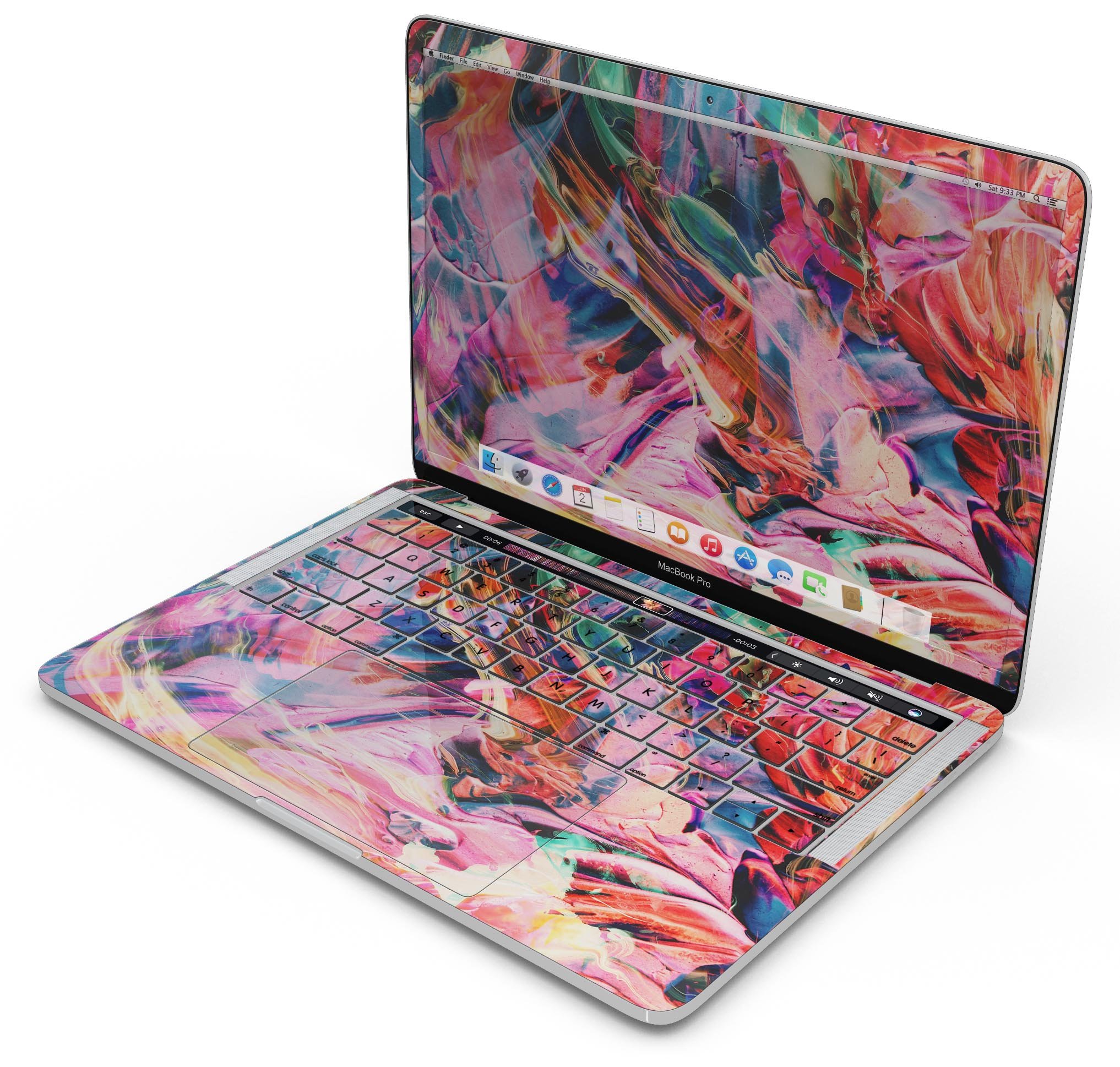 Liquid Abstract Paint Remix V73 skin decal wrap kit for MacBook, showcasing vibrant abstract design and premium vinyl material.