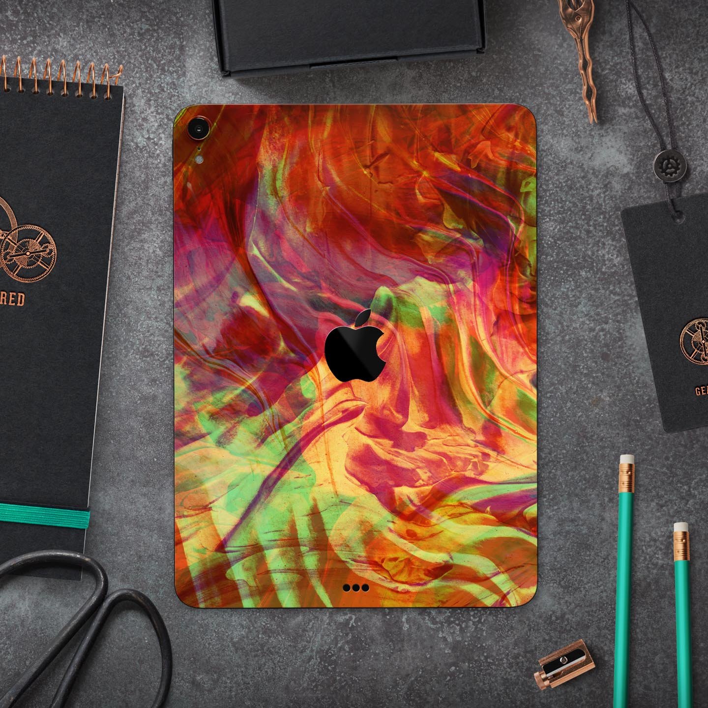 Liquid Abstract Paint Remix V74 skin decal for Apple devices, showcasing vibrant colors and a sleek design.