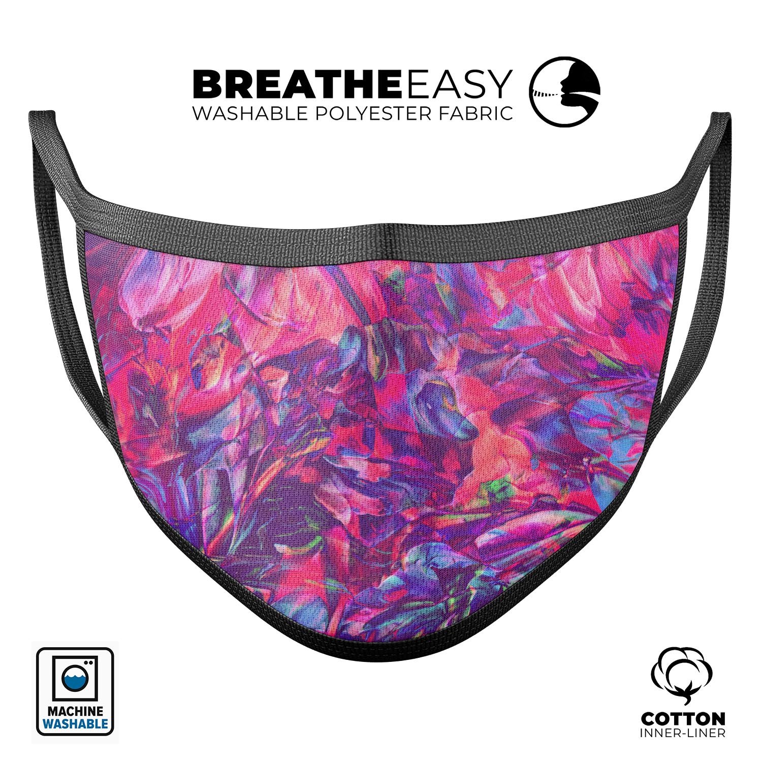 Liquid Abstract Paint Remix V76 face mask featuring vibrant colors and a unique design, made from soft cotton and memory foam for comfort.