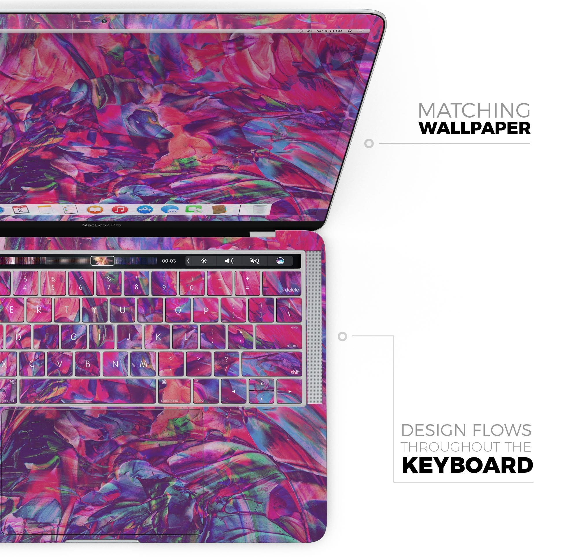 Liquid Abstract Paint Remix V76 skin decal wrap kit for MacBook, showcasing vibrant colors and a sleek design.