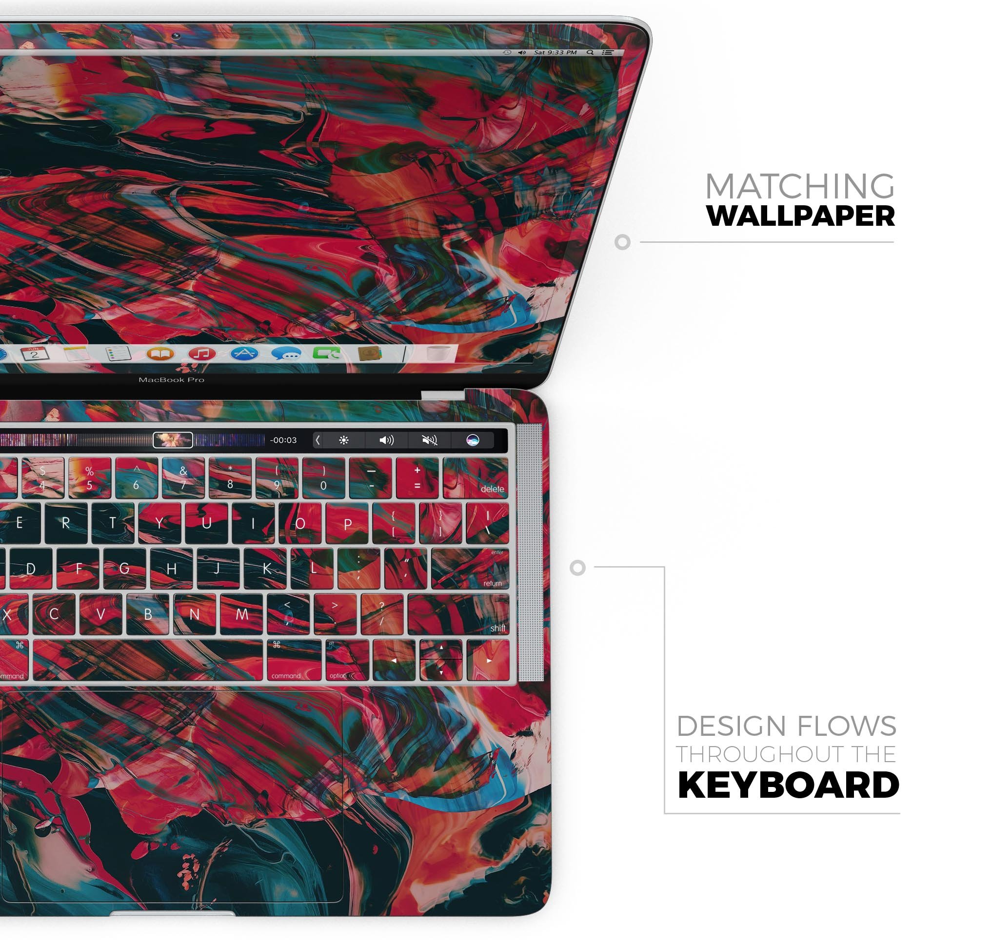 Liquid Abstract Paint Remix V88 skin decal wrap kit for MacBook, showcasing vibrant colors and a sleek design.