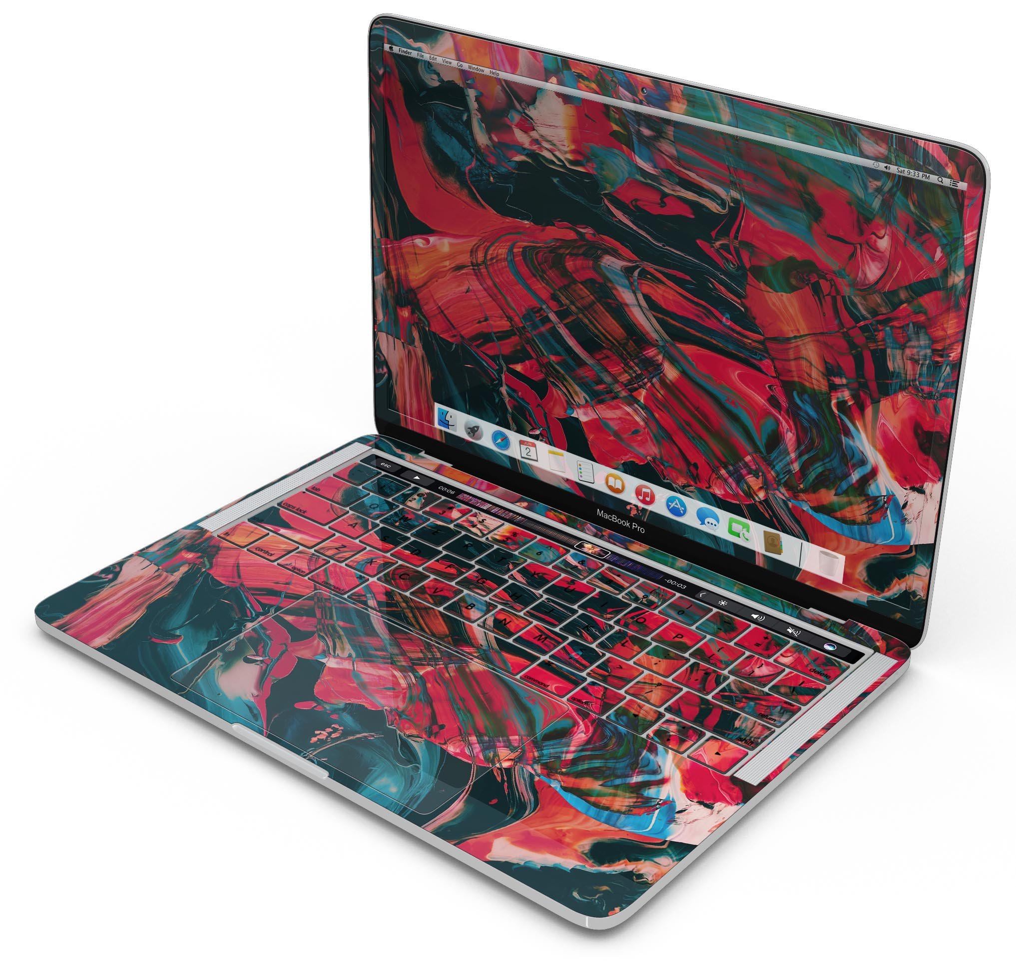 Liquid Abstract Paint Remix V88 skin decal wrap kit for MacBook, showcasing vibrant colors and a sleek design.