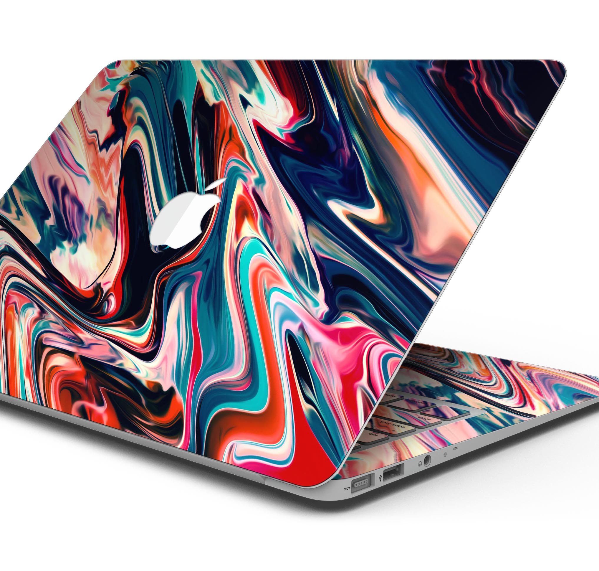 Liquid Abstract Paint Remix V8 skin decal wrap kit for MacBook, showcasing vibrant colors and a sleek design.