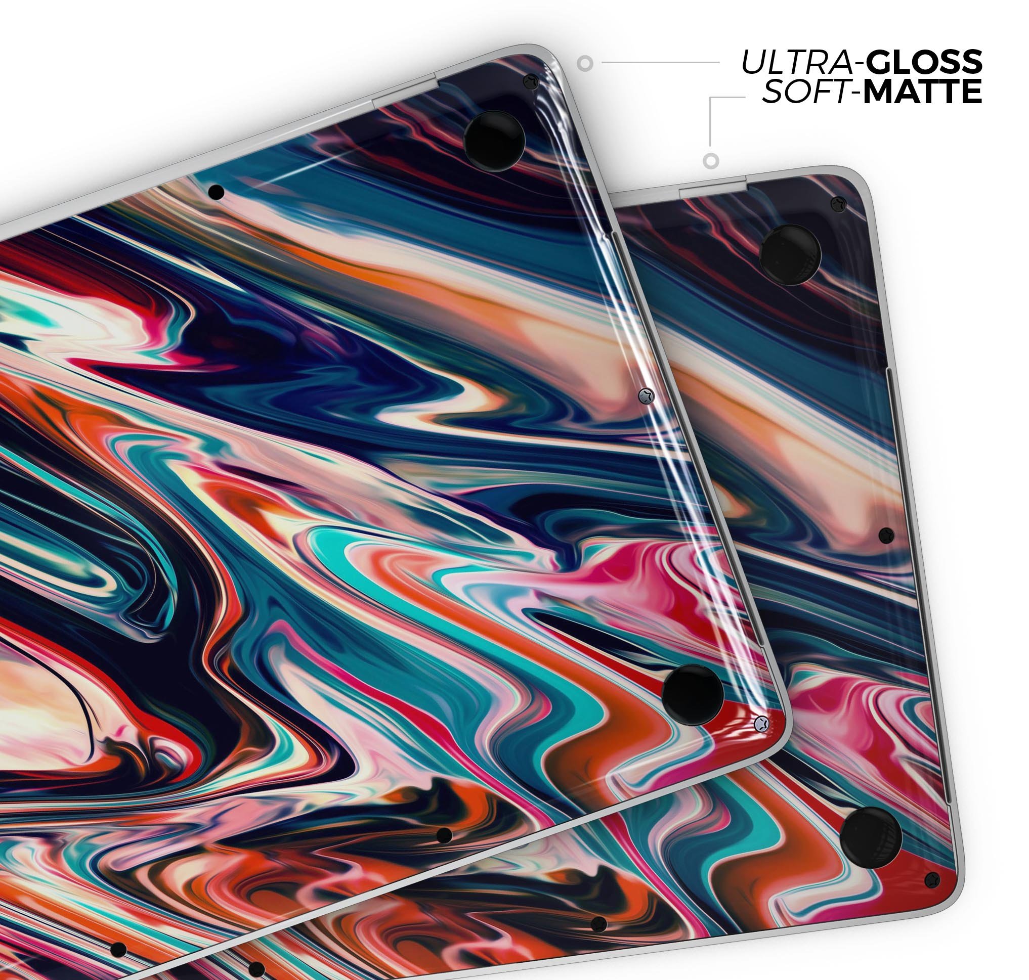 Liquid Abstract Paint Remix V8 skin decal wrap kit for MacBook, showcasing vibrant colors and a sleek design.