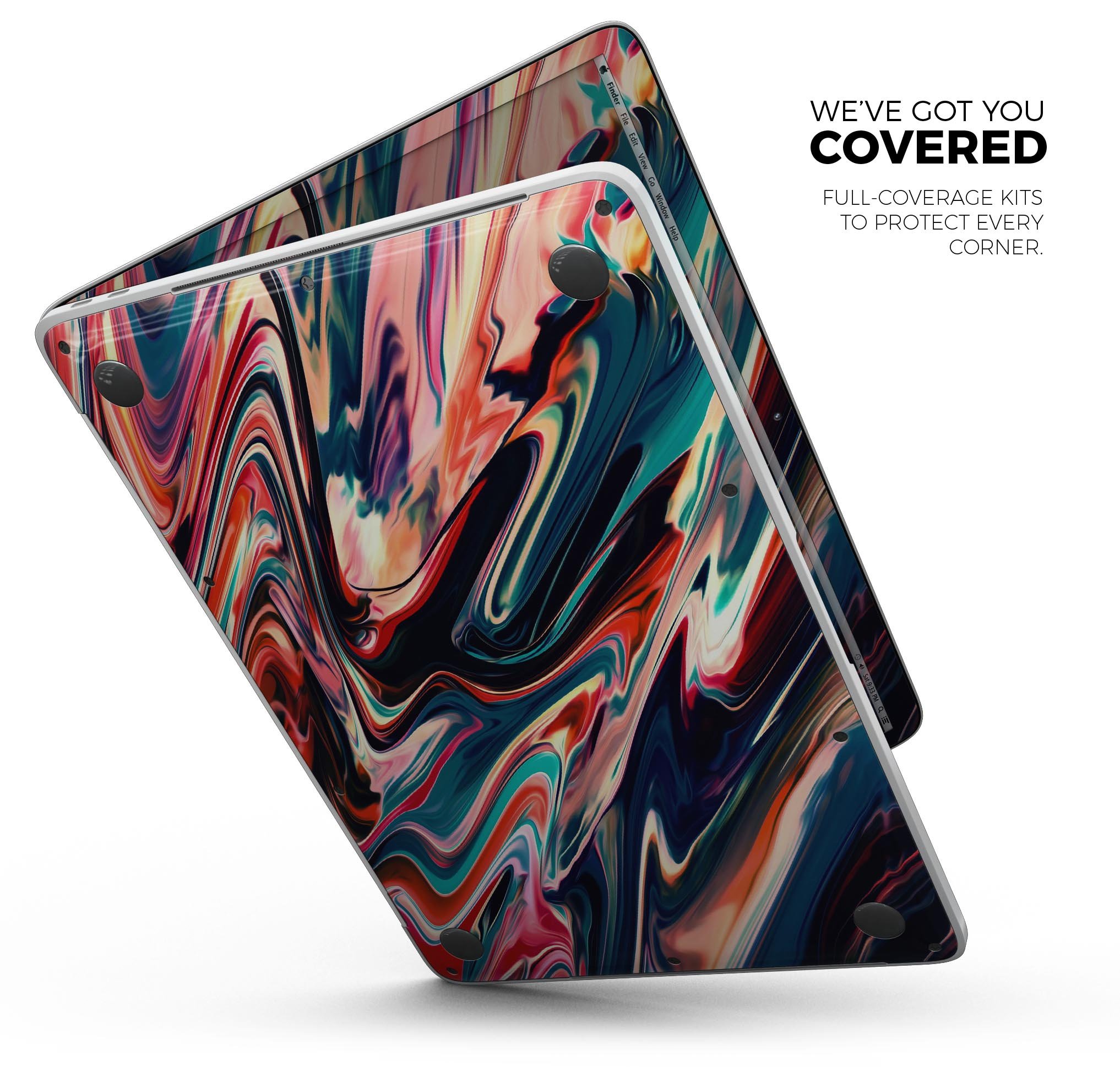 Liquid Abstract Paint Remix V8 skin decal wrap kit for MacBook, showcasing vibrant colors and a sleek design.