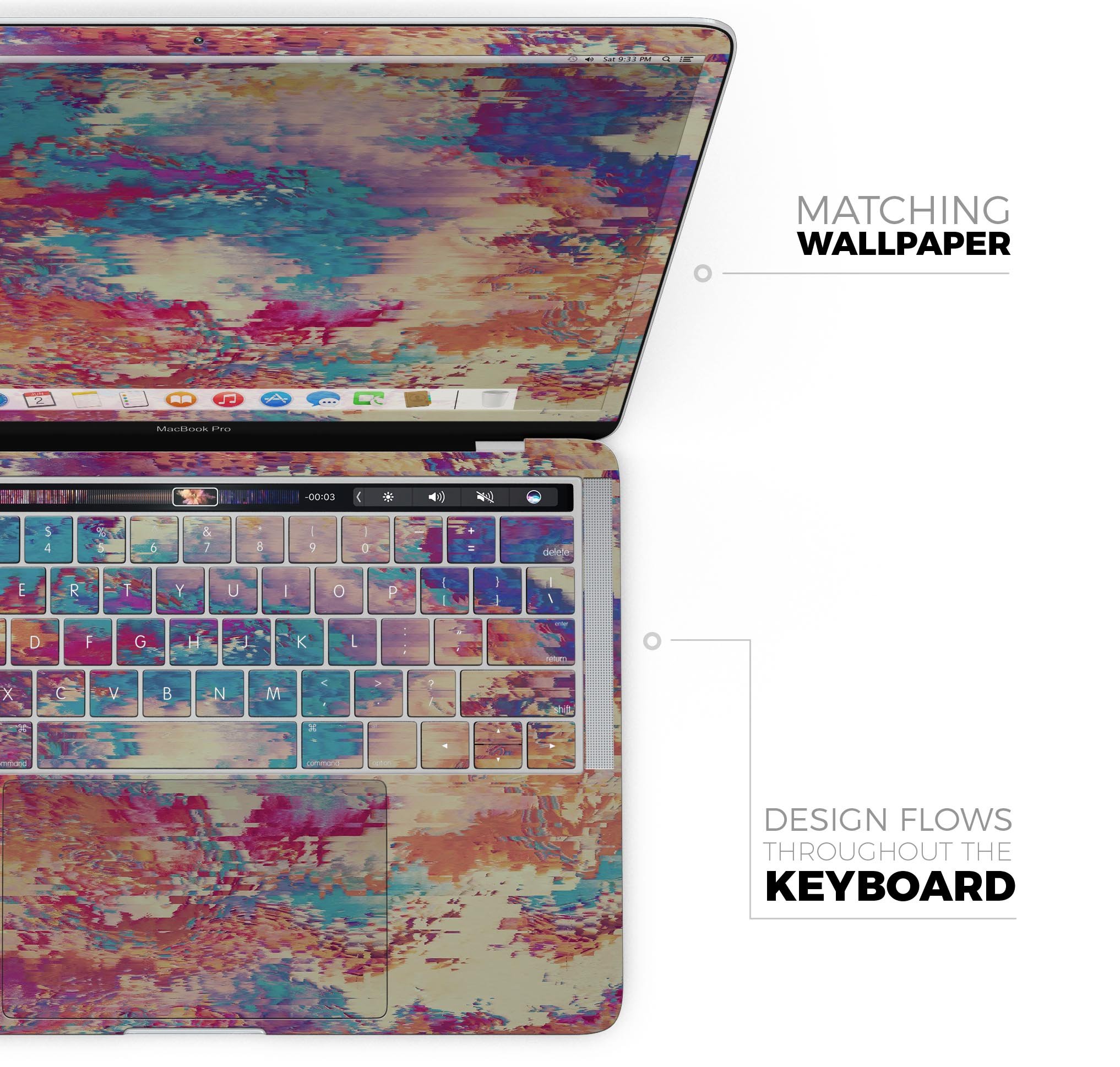 Liquid Abstract Paint Remix V80 skin decal wrap kit for MacBook, showcasing vibrant colors and a sleek design.