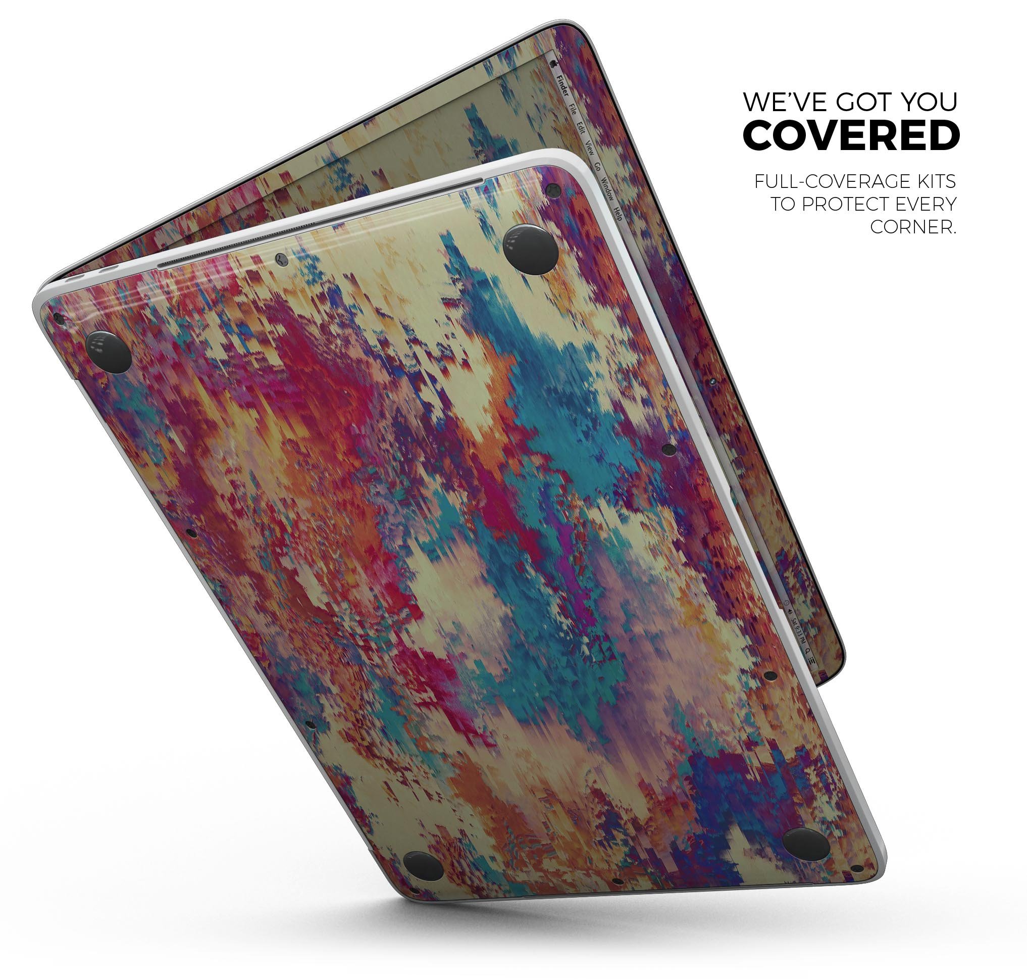 Liquid Abstract Paint Remix V80 skin decal wrap kit for MacBook, showcasing vibrant colors and a sleek design.