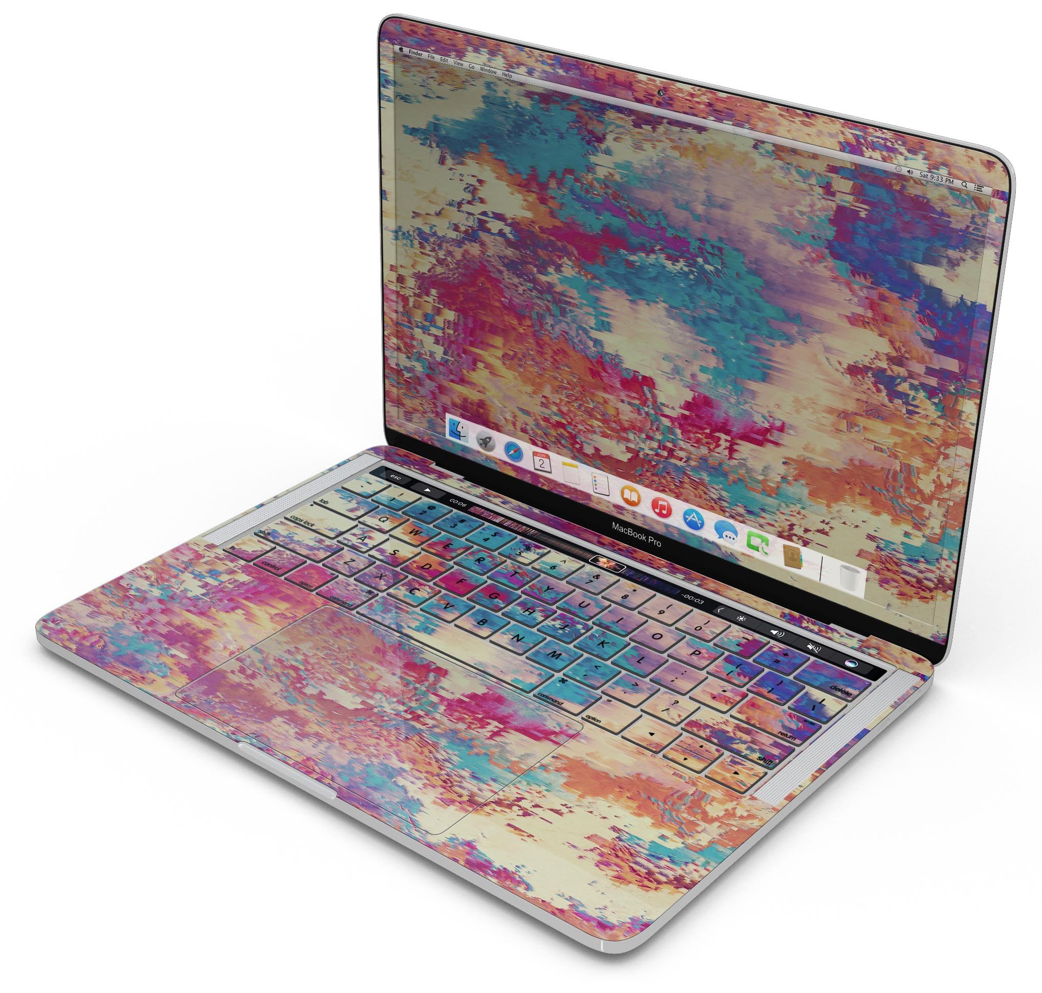 Liquid Abstract Paint Remix V80 skin decal wrap kit for MacBook, showcasing vibrant colors and a sleek design.