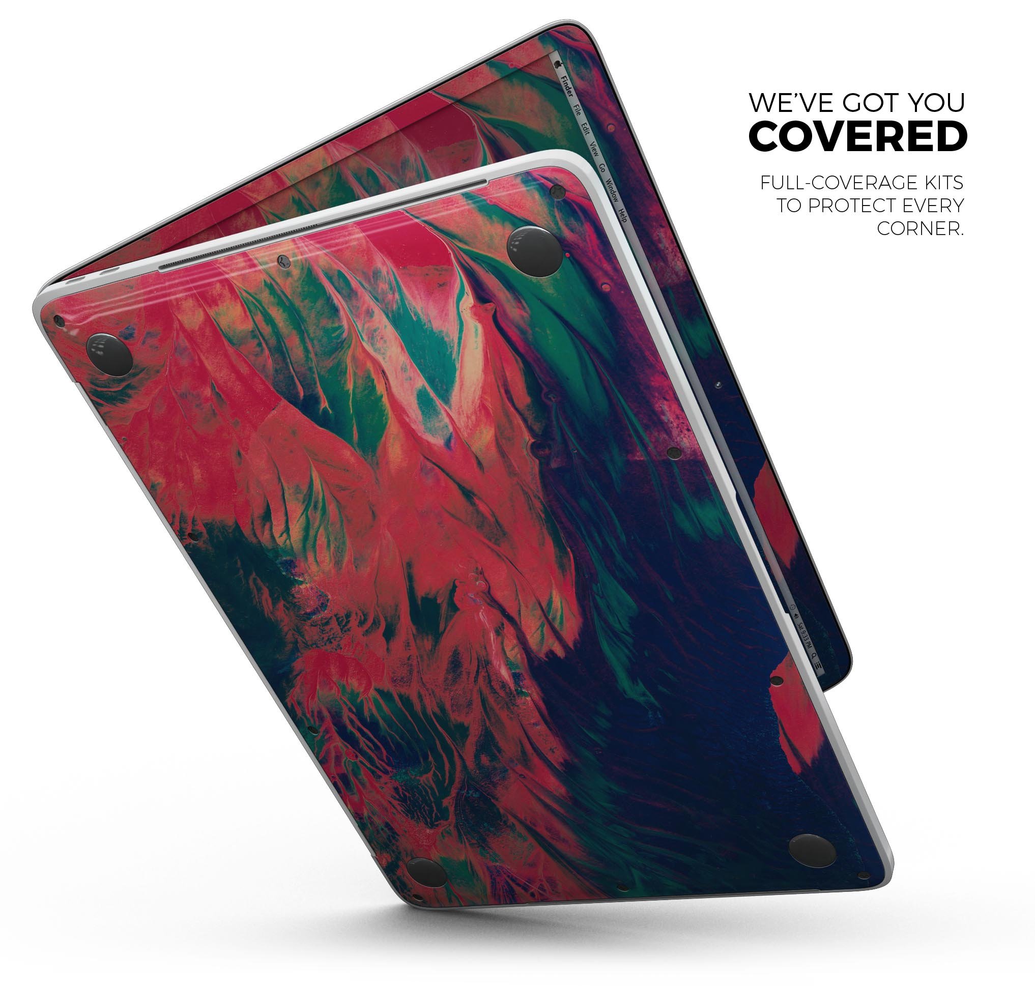 Liquid Abstract Paint Remix V83 skin decal wrap kit for MacBook, showcasing vibrant colors and a sleek design.