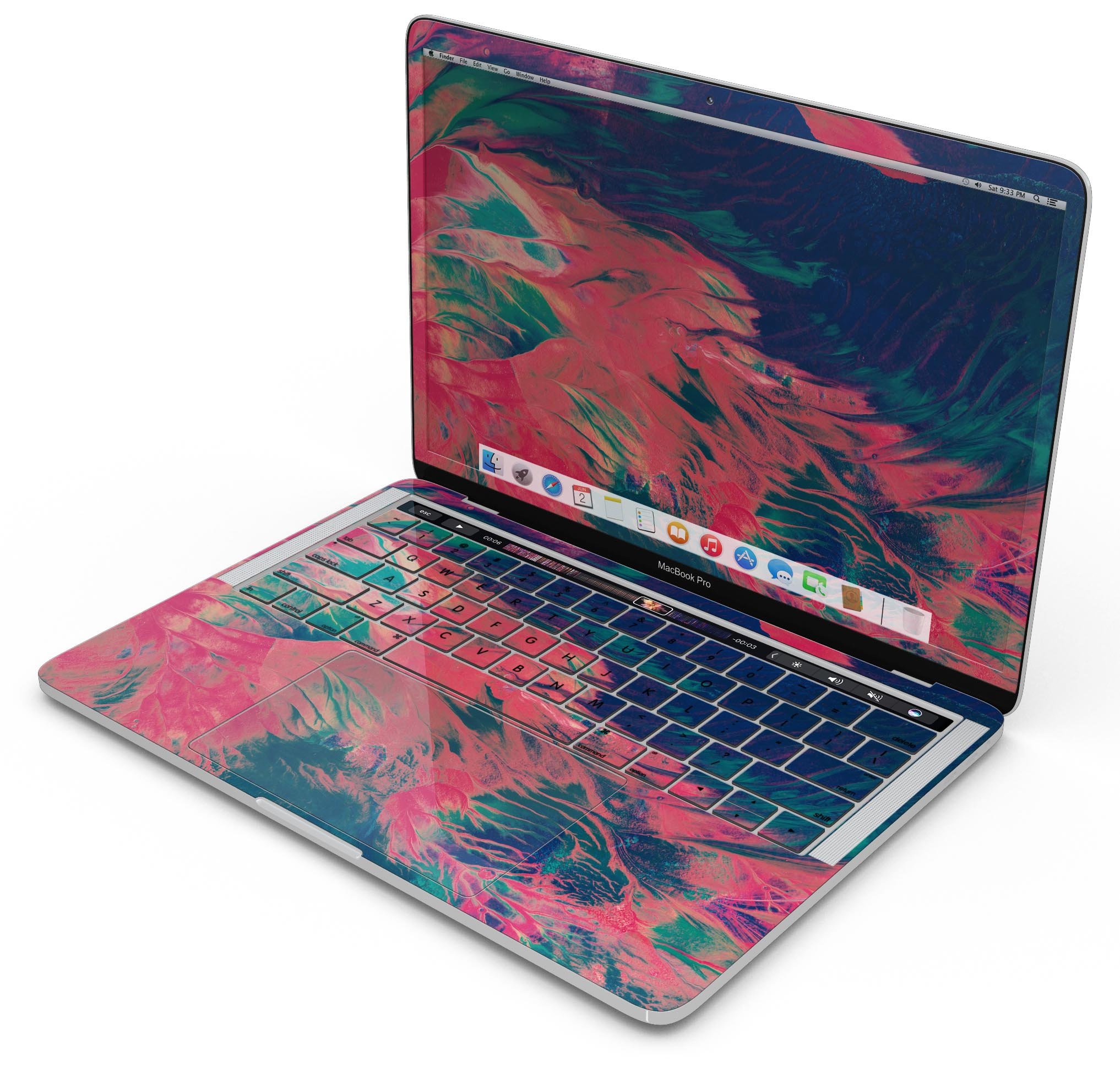 Liquid Abstract Paint Remix V83 skin decal wrap kit for MacBook, showcasing vibrant colors and a sleek design.