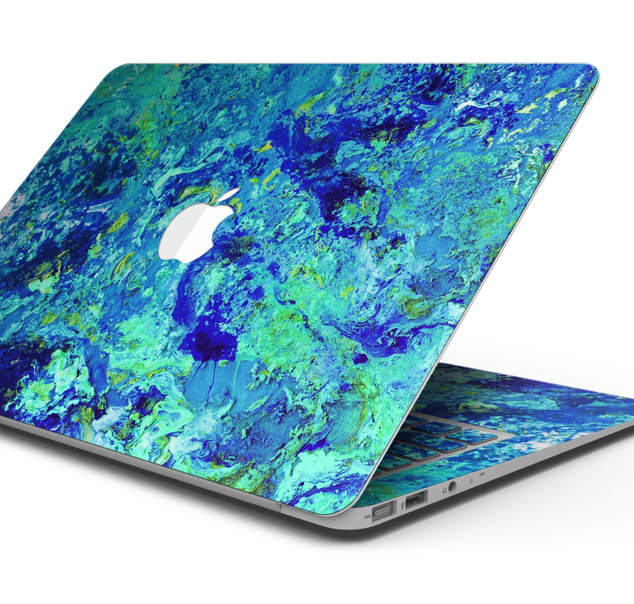 Liquid Abstract Paint Remix V86 Skin Decal Wrap Kit for MacBook, showcasing vibrant colors and a sleek design.