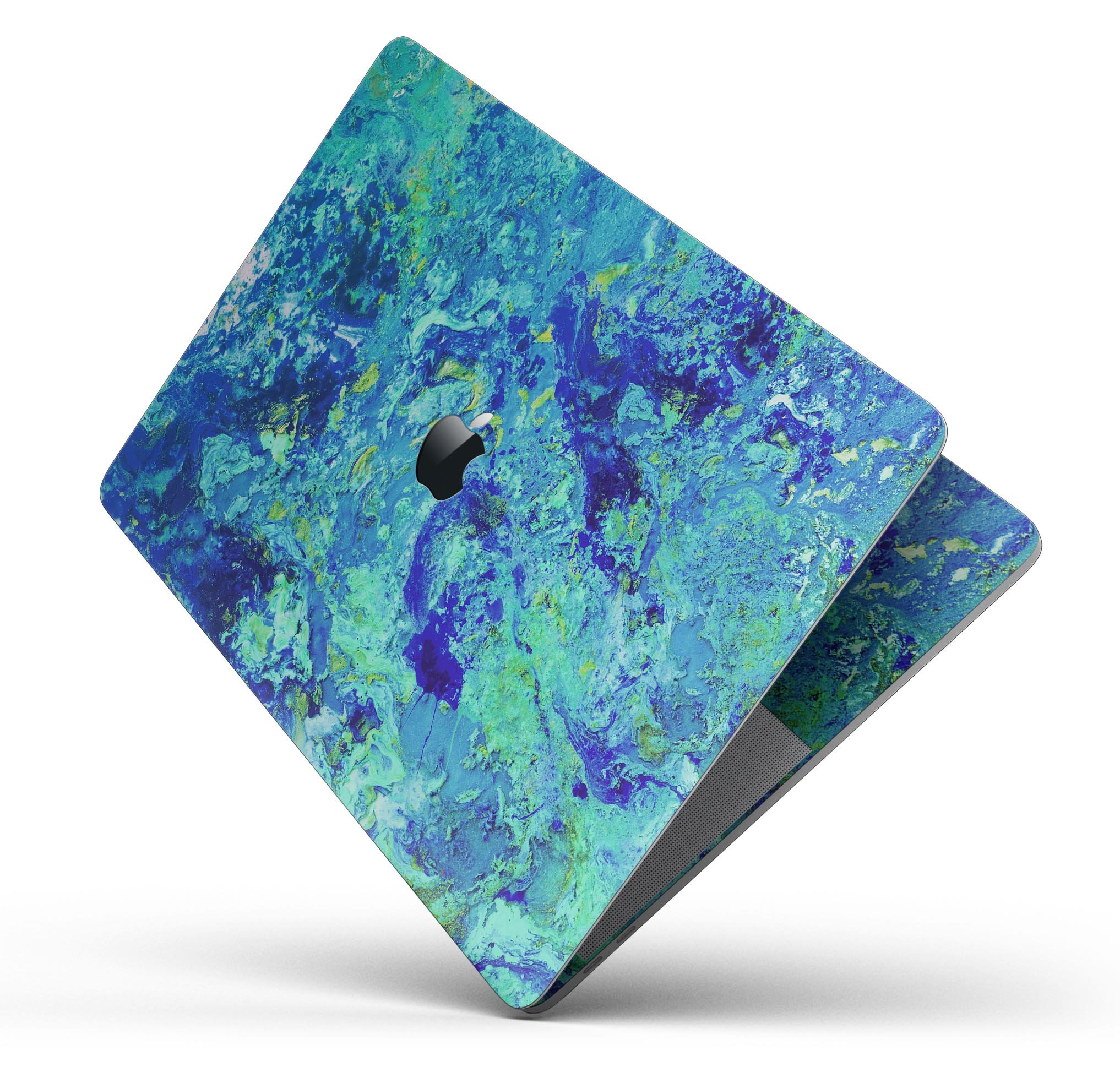 Liquid Abstract Paint Remix V86 Skin Decal Wrap Kit for MacBook, showcasing vibrant colors and a sleek design.