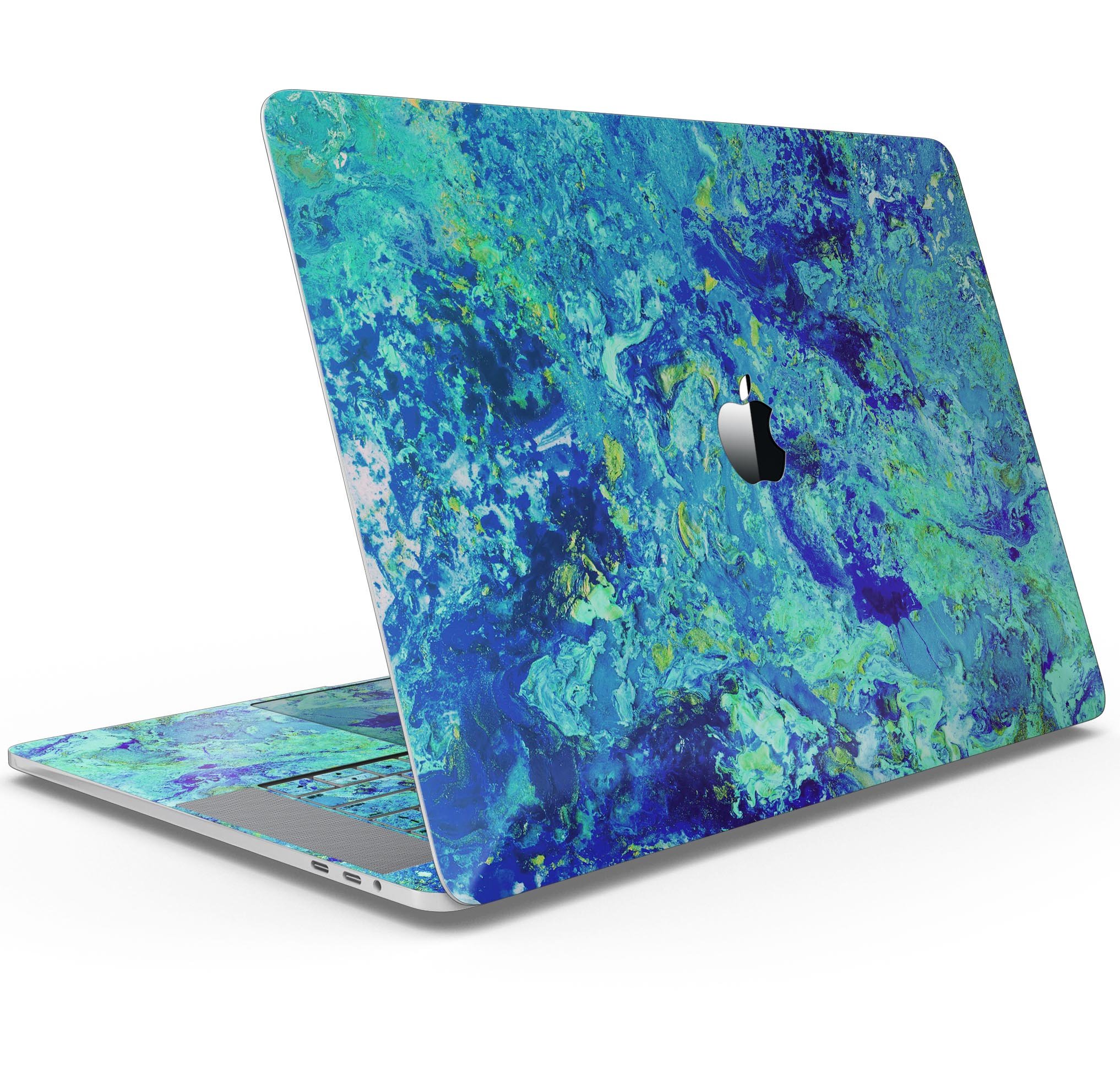 Liquid Abstract Paint Remix V86 Skin Decal Wrap Kit for MacBook, showcasing vibrant colors and a sleek design.