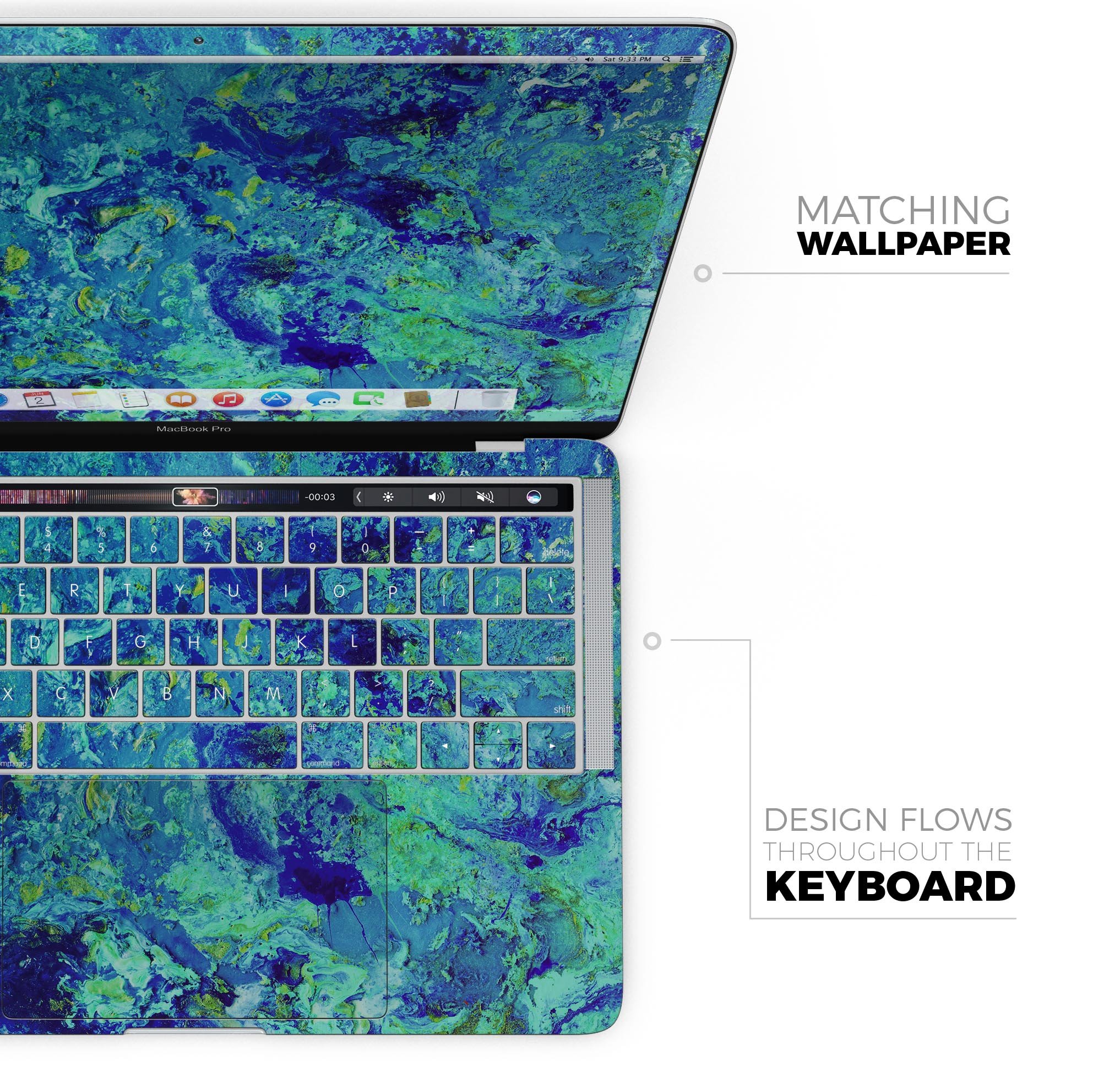 Liquid Abstract Paint Remix V86 Skin Decal Wrap Kit for MacBook, showcasing vibrant colors and a sleek design.