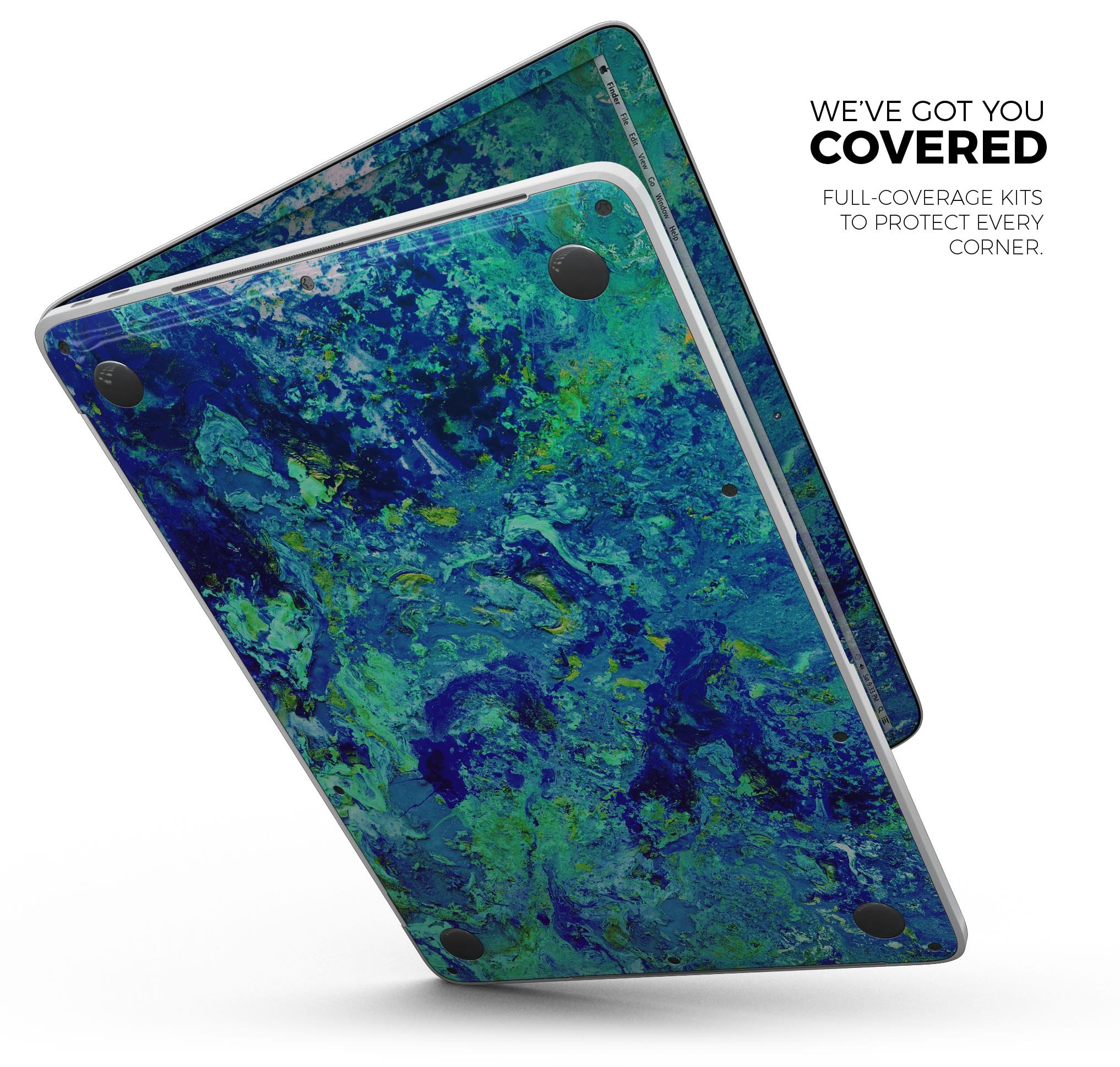 Liquid Abstract Paint Remix V86 Skin Decal Wrap Kit for MacBook, showcasing vibrant colors and a sleek design.