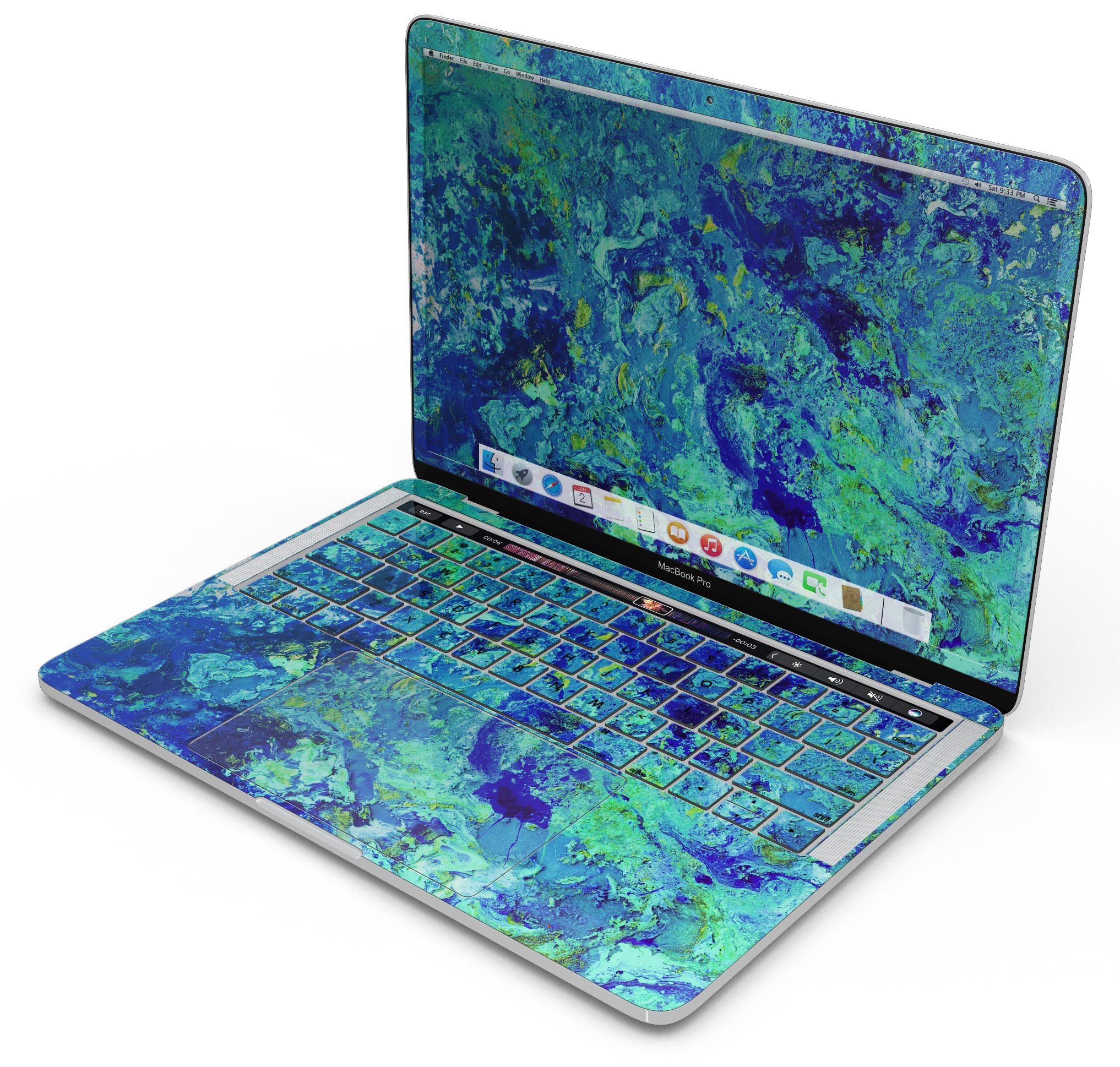 Liquid Abstract Paint Remix V86 Skin Decal Wrap Kit for MacBook, showcasing vibrant colors and a sleek design.