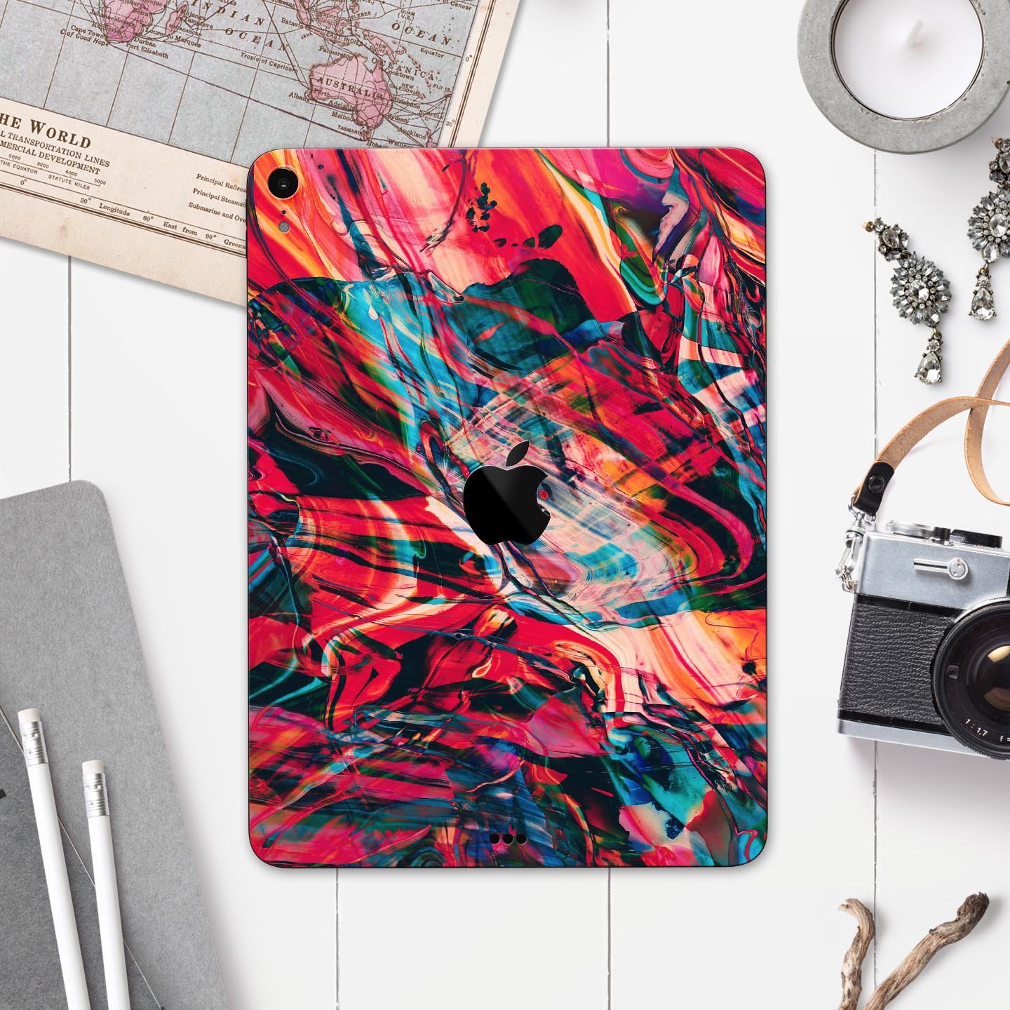 Liquid Abstract Paint Remix V87 skin decal for Apple devices, showcasing vibrant abstract design and premium 3M material.