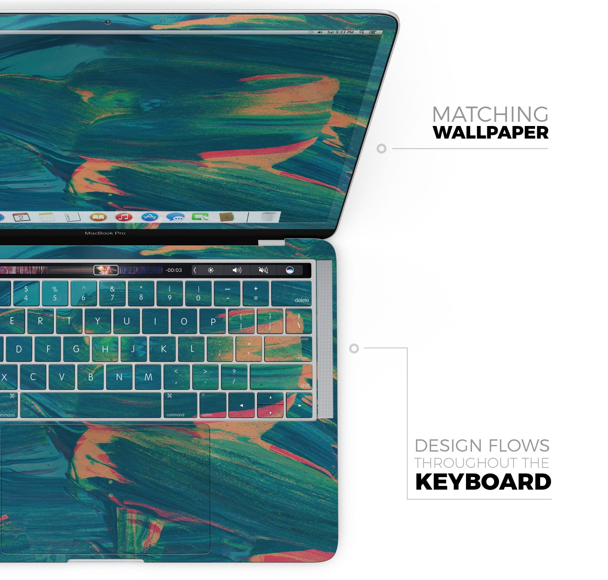 Liquid Abstract Paint Remix V89 skin decal wrap kit for MacBook, showcasing vibrant colors and a sleek design.