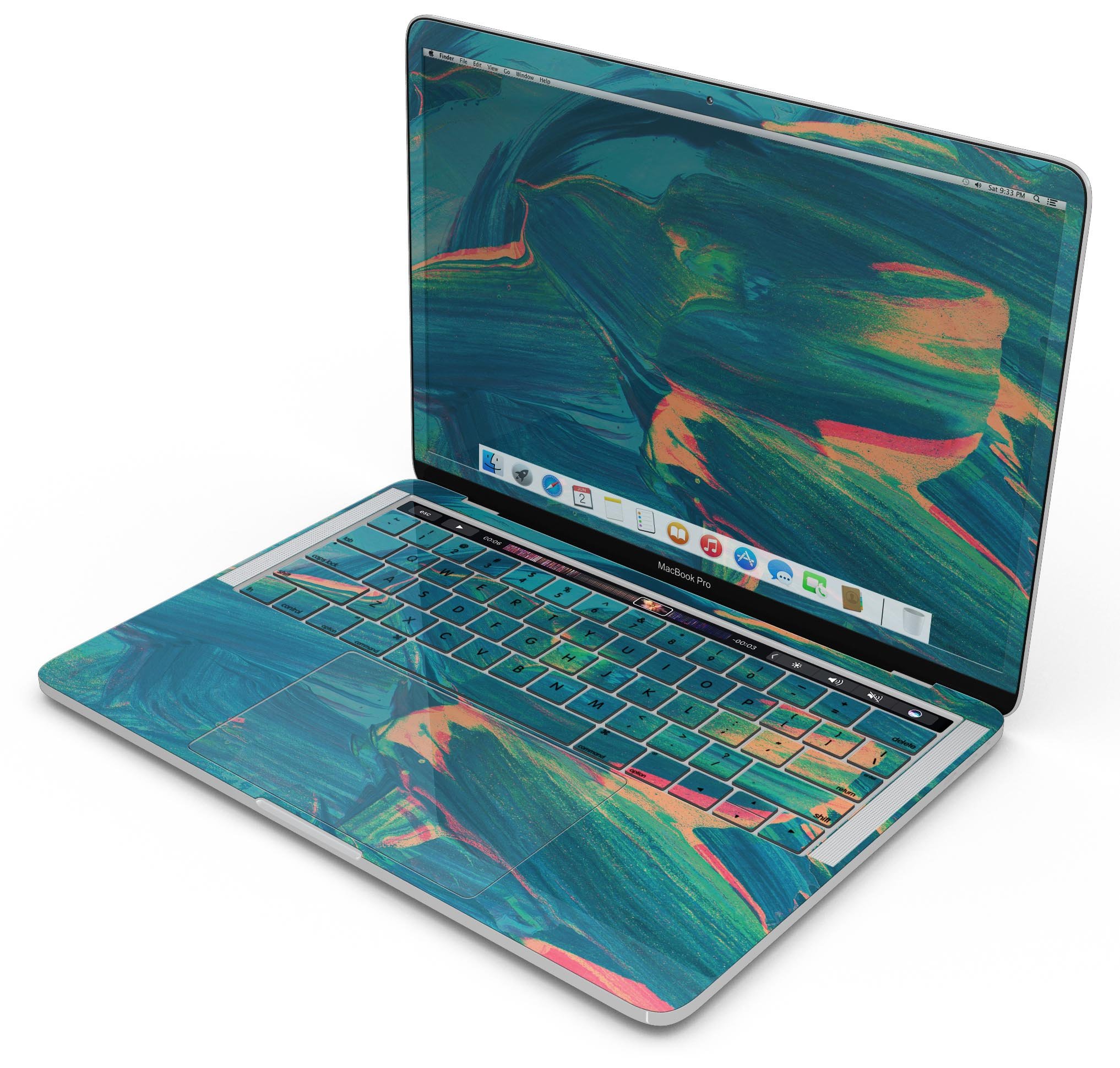 Liquid Abstract Paint Remix V89 skin decal wrap kit for MacBook, showcasing vibrant colors and a sleek design.